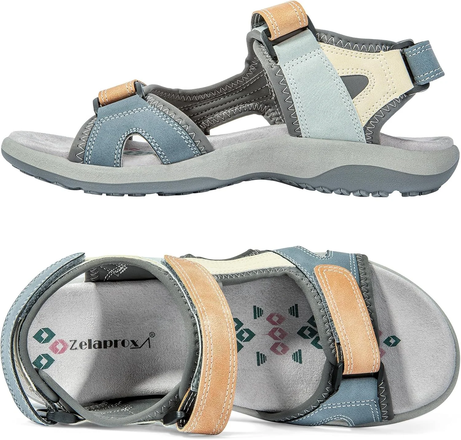 صندل های ورزشی راحت زنانه Zelaprox با پشتیبانی از قوس پا، مناسب پیاده روی و استفاده روزمره در تابستان، دارای 3 بند چسبی قابل تنظیم