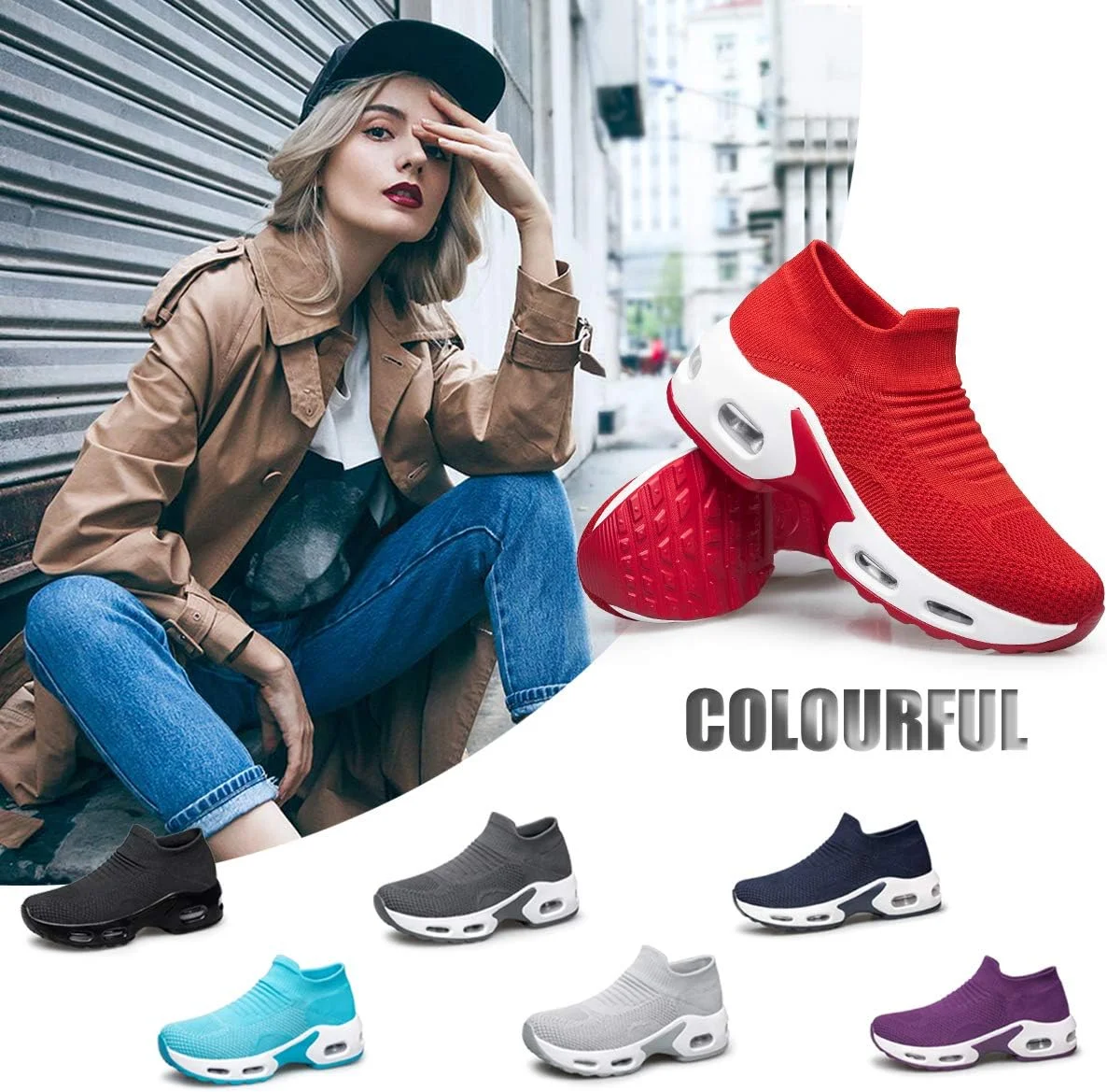 کفش پیاده روی زنانه YHOON مدل Slip-on - کتانی جورابی زنانه مناسب پرستاری، کار، دارای بالشتک هوا، توری، مناسب دویدن و ورزش های سبک