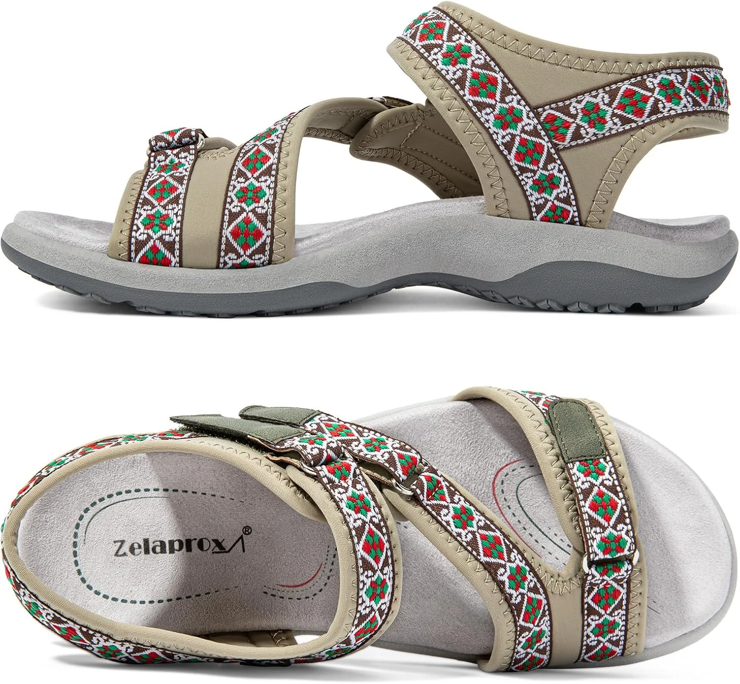 صندل پیاده روی راحت زنانه Zelaprox با پشتیبانی از قوس پا، صندل های ورزشی تابستانی غیر رسمی برای فضای باز با 3 بند قلاب و حلقه قابل تنظیم