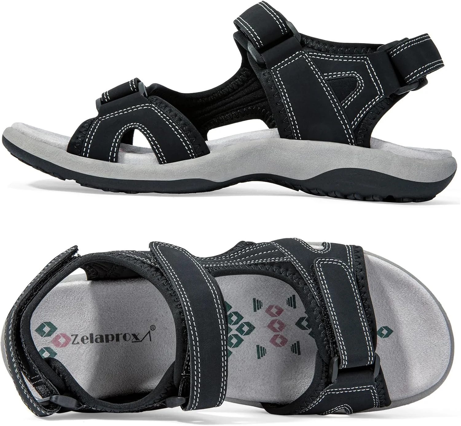 صندل های ورزشی راحت زنانه Zelaprox با پشتیبانی از قوس پا، مناسب پیاده روی و استفاده روزمره در تابستان، دارای 3 بند چسبی قابل تنظیم