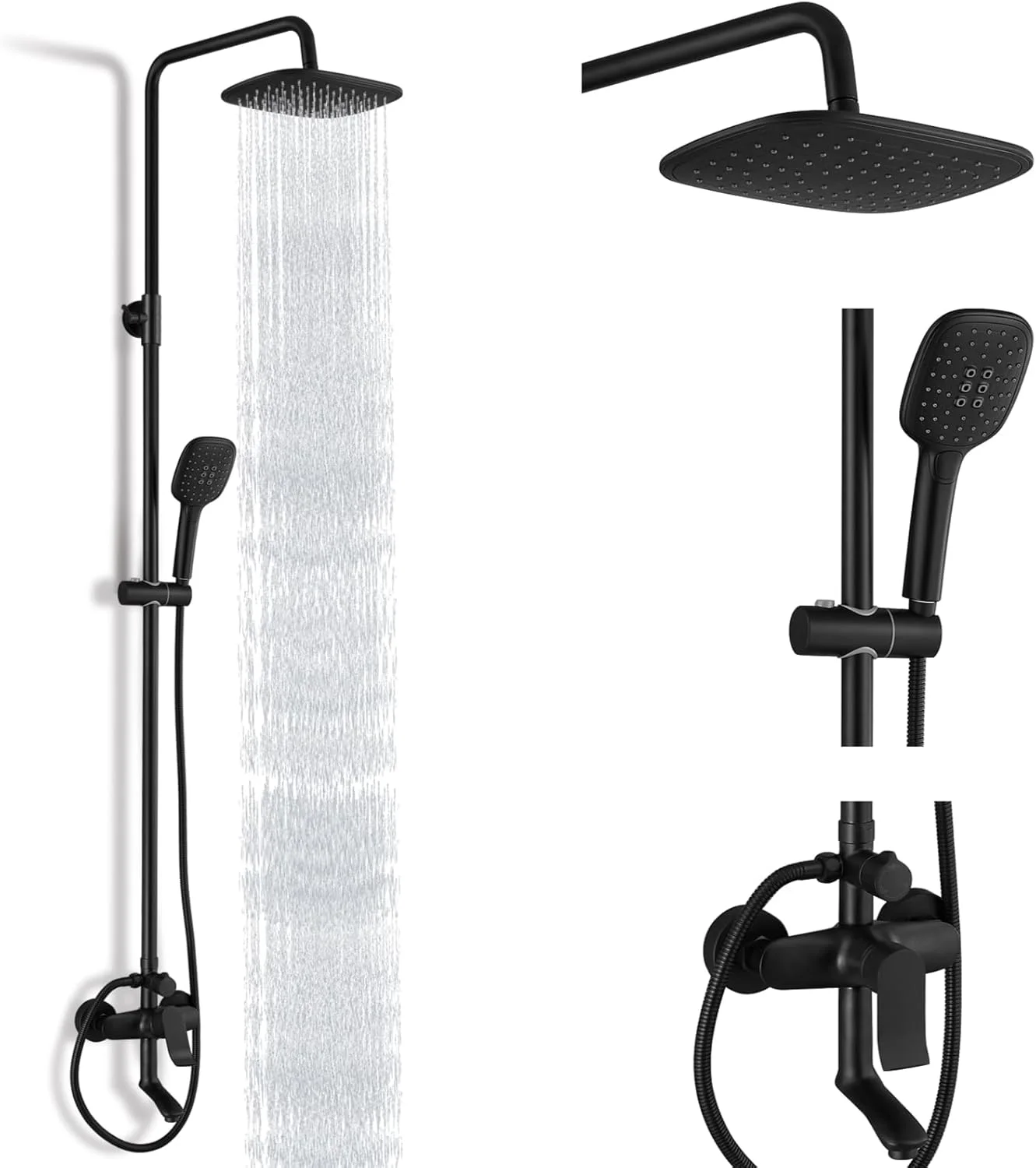 ست دوش حمام روکار هیلان با 3 عملکرد، شیر دوش حمام با سردوش بارانی 9 اینچی، اسپری دستی، مجموعه کامل با اسپری دستی قابل تنظیم، شیر پرکن وان، نصب دیواری، مشکی مات ست دوش حمام روکار هیلان با 3 عملکرد، شیر دوش حمام با سردوش بارانی 9 اینچی، اسپری دستی، مجموعه کامل با اسپری دستی قابل تنظیم، شیر پرکن وان، نصب دیواری، مشکی مات