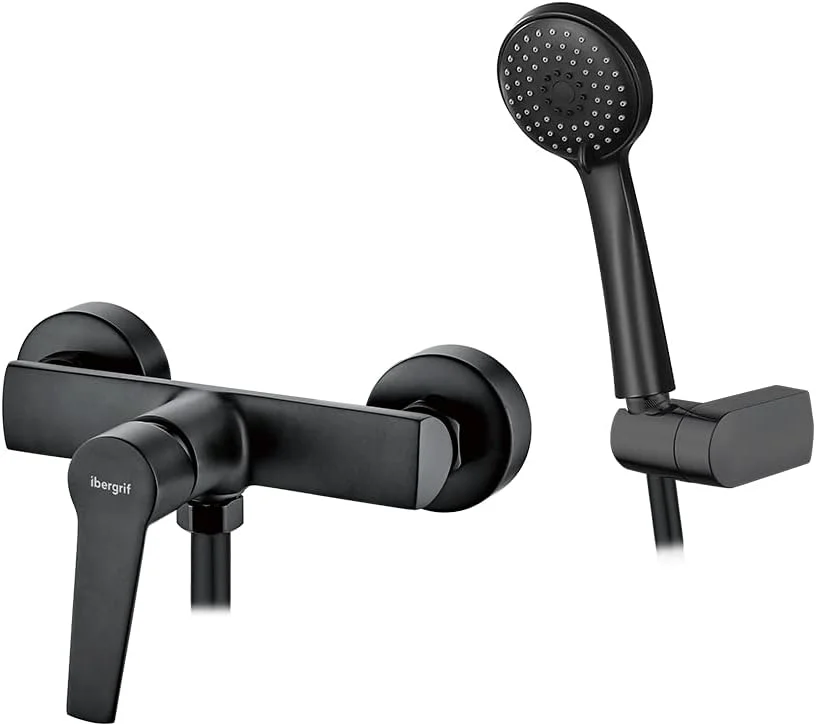Ibergrif M12026B Arial - شیر مخلوط حمام-دوش تک اهرمی، ست شیر حمام، کروم، مشکی Ibergrif M12026B Arial - شیر مخلوط حمام-دوش تک اهرمی، ست شیر حمام، کروم، مشکی