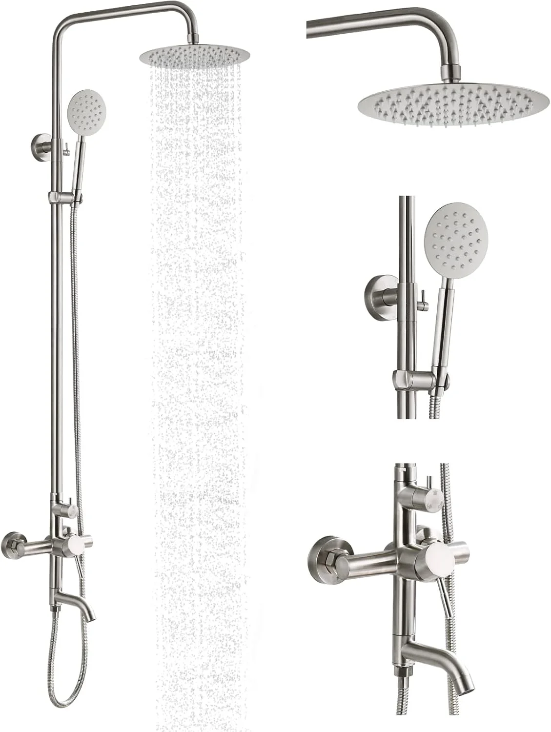 ست شیر دوش استیل ضد زنگ گوتونوو مدل SUS304 نقره ای، سیستم دوش سه کاره دیواری، سر دوش 8 اینچی، اسپری دستی قابل تنظیم حمام، دوش بارانی نیکل برس خورده، ست کامل شیر دوش ست شیر دوش استیل ضد زنگ گوتونوو مدل SUS304 نقره ای، سیستم دوش سه کاره دیواری، سر دوش 8 اینچی، اسپری دستی قابل تنظیم حمام، دوش بارانی نیکل برس خورده، ست کامل شیر دوش