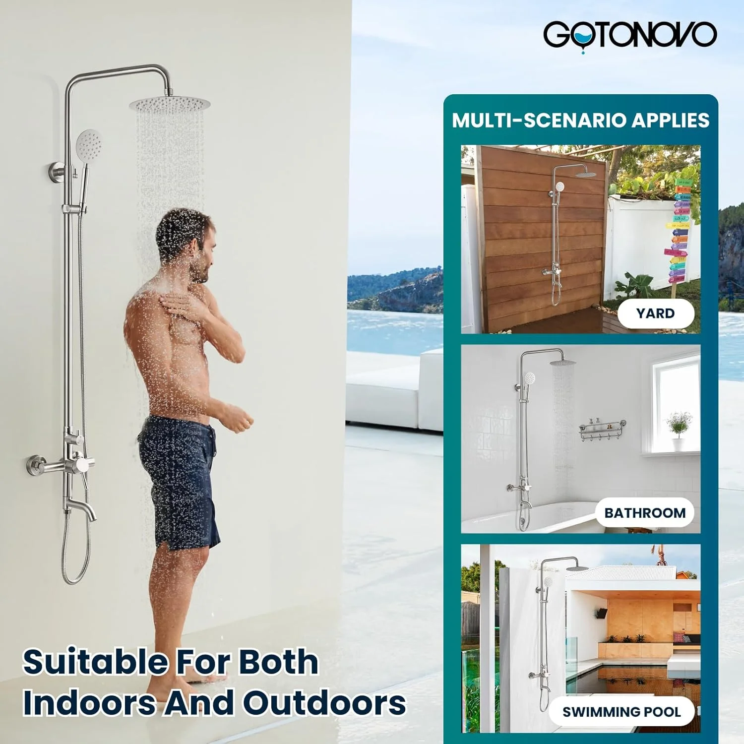 ست شیر دوش استیل ضد زنگ گوتونوو مدل SUS304 نقره ای، سیستم دوش سه کاره دیواری، سر دوش 8 اینچی، اسپری دستی قابل تنظیم حمام، دوش بارانی نیکل برس خورده، ست کامل شیر دوش ست شیر دوش استیل ضد زنگ گوتونوو مدل SUS304 نقره ای، سیستم دوش سه کاره دیواری، سر دوش 8 اینچی، اسپری دستی قابل تنظیم حمام، دوش بارانی نیکل برس خورده، ست کامل شیر دوش