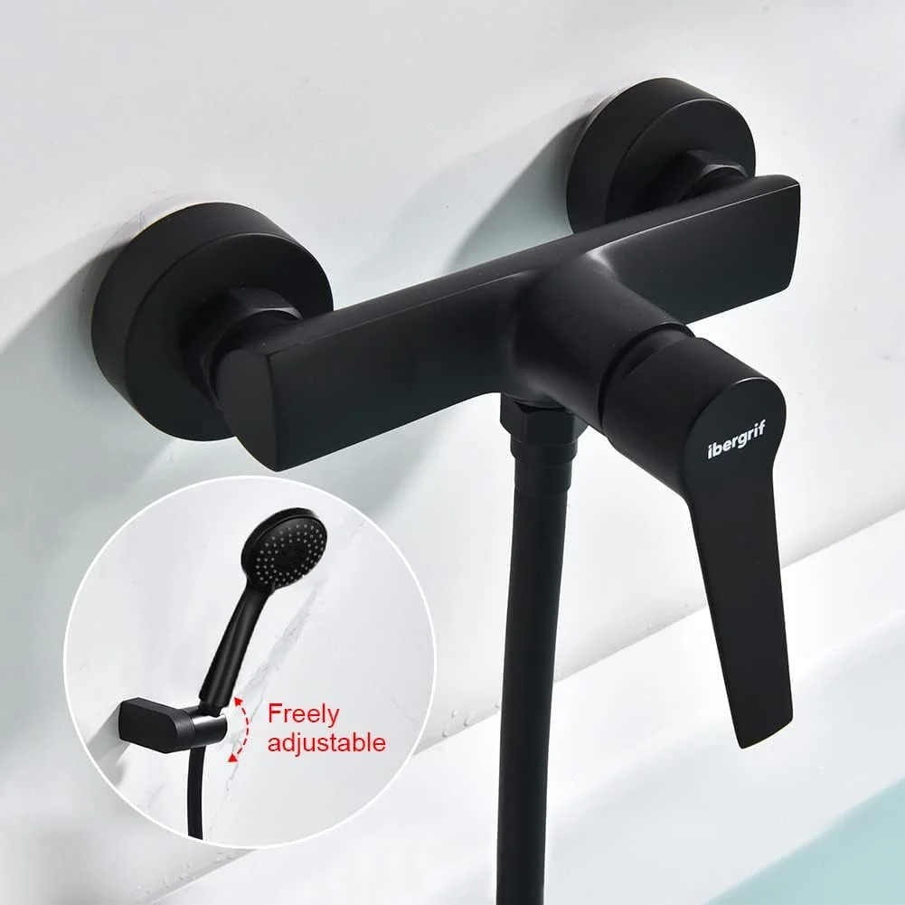 Ibergrif M12026B Arial - شیر مخلوط حمام-دوش تک اهرمی، ست شیر حمام، کروم، مشکی Ibergrif M12026B Arial - شیر مخلوط حمام-دوش تک اهرمی، ست شیر حمام، کروم، مشکی