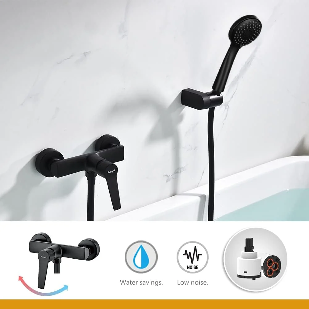 Ibergrif M12026B Arial - شیر مخلوط حمام-دوش تک اهرمی، ست شیر حمام، کروم، مشکی Ibergrif M12026B Arial - شیر مخلوط حمام-دوش تک اهرمی، ست شیر حمام، کروم، مشکی