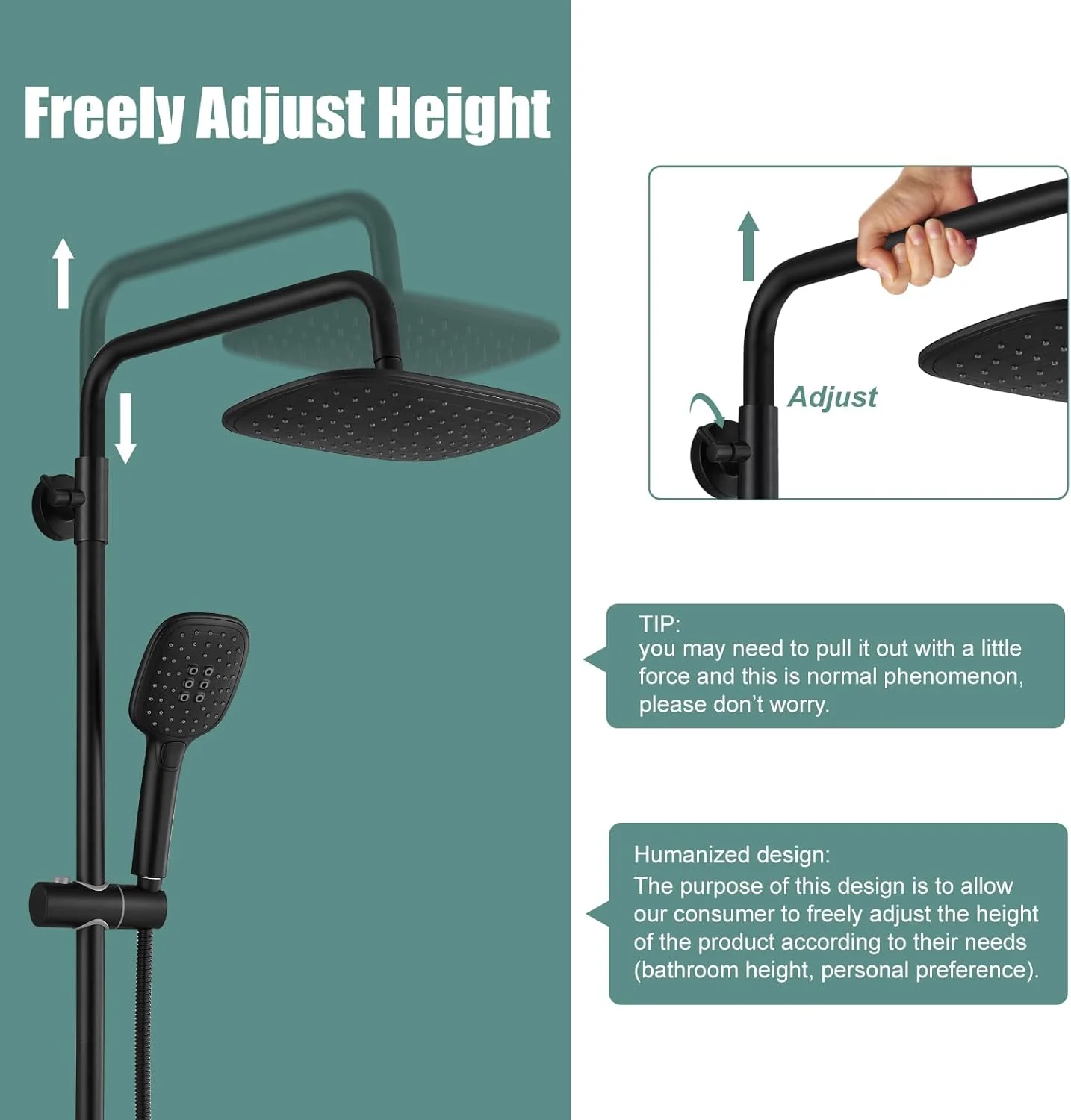 ست دوش حمام روکار هیلان با 3 عملکرد، شیر دوش حمام با سردوش بارانی 9 اینچی، اسپری دستی، مجموعه کامل با اسپری دستی قابل تنظیم، شیر پرکن وان، نصب دیواری، مشکی مات