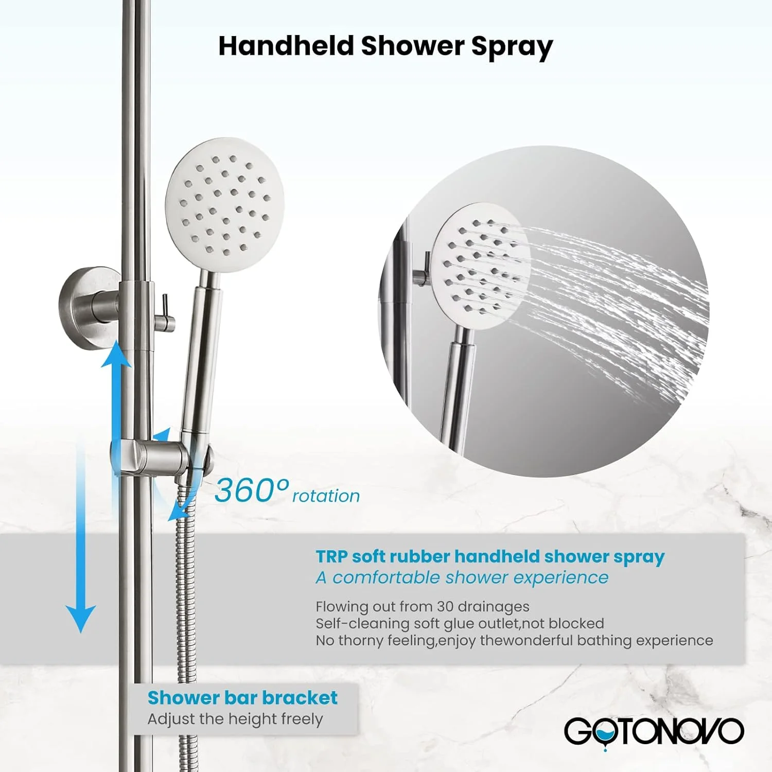 ست شیر دوش استیل ضد زنگ گوتونوو مدل SUS304 نقره ای، سیستم دوش سه کاره دیواری، سر دوش 8 اینچی، اسپری دستی قابل تنظیم حمام، دوش بارانی نیکل برس خورده، ست کامل شیر دوش ست شیر دوش استیل ضد زنگ گوتونوو مدل SUS304 نقره ای، سیستم دوش سه کاره دیواری، سر دوش 8 اینچی، اسپری دستی قابل تنظیم حمام، دوش بارانی نیکل برس خورده، ست کامل شیر دوش