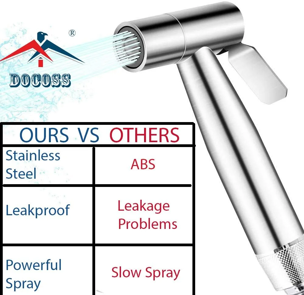 اسپری بهداشتی توالت دوش حمام استیل ضد زنگ گرید 304 DOCOSS، مقاوم با شلنگ انعطاف پذیر 1.2 متری، شیر آب پاش برای لوازم جانبی حمام (نقره ای) اسپری بهداشتی توالت دوش حمام استیل ضد زنگ گرید 304 DOCOSS، مقاوم با شلنگ انعطاف پذیر 1.2 متری، شیر آب پاش برای لوازم جانبی حمام (نقره ای)