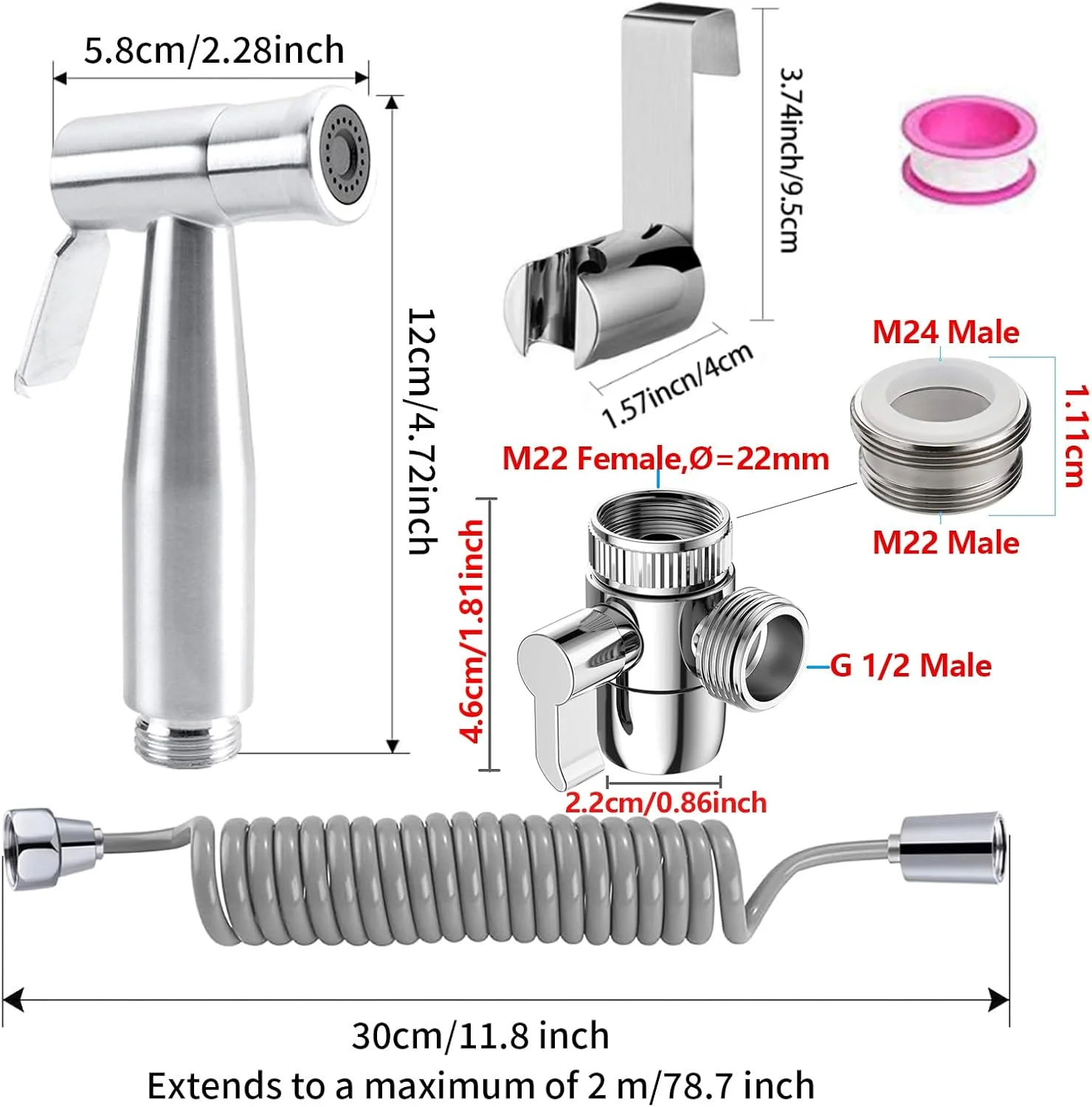 ست شاور دستی بیده DQZSY استیل ضد زنگ، اتصال بیده حمام با پخش کننده شیر، شلنگ فنری، پخش کننده شیر، بهداشت حمام و تمیز کردن پوشک، نقره ای ست شاور دستی بیده DQZSY استیل ضد زنگ، اتصال بیده حمام با پخش کننده شیر، شلنگ فنری، پخش کننده شیر، بهداشت حمام و تمیز کردن پوشک، نقره ای