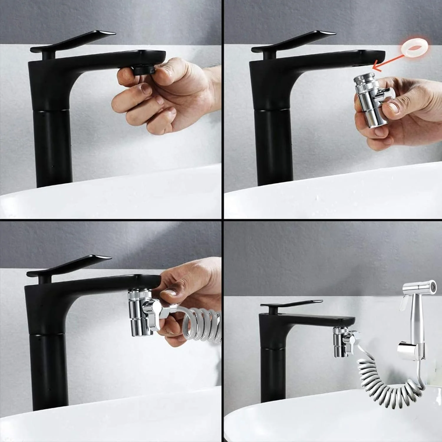 ست شاور دستی بیده DQZSY استیل ضد زنگ، اتصال بیده حمام با پخش کننده شیر، شلنگ فنری، پخش کننده شیر، بهداشت حمام و تمیز کردن پوشک، نقره ای ست شاور دستی بیده DQZSY استیل ضد زنگ، اتصال بیده حمام با پخش کننده شیر، شلنگ فنری، پخش کننده شیر، بهداشت حمام و تمیز کردن پوشک، نقره ای