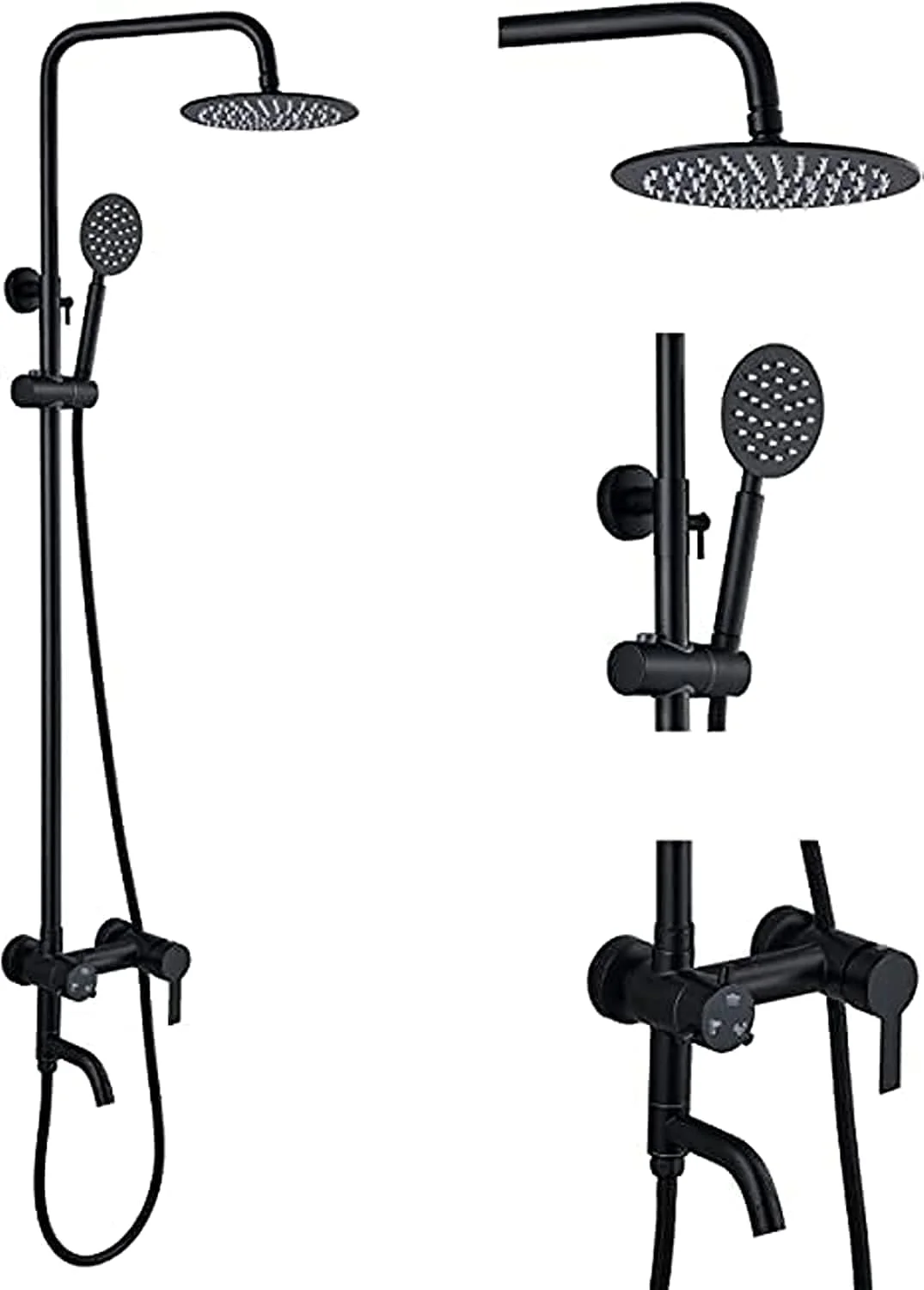 ست دوش حمام BEONE، ست دوش BEONE، دوش حمام، شیر آب گرم و سرد، با ستون دوش بالابر، پایه چرخان، مجموعه کامل قابل تنظیم دستی نصب شده روی دیوار (مشکی)