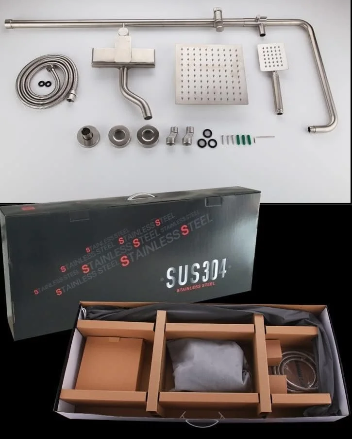 ست دوش حمام، ست دوش BEONE، دوش حمام، شیر آب گرم و سرد، با ستون دوش قابل تنظیم ارتفاع، پایه چرخشی، ست کامل قابل تنظیم دستی نصب شده روی دیوار (3 حالته، هشت ضلعی نقره ای)