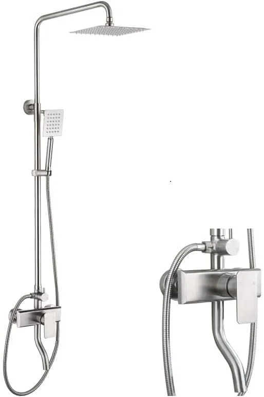 ست دوش حمام، ست دوش BEONE، دوش حمام، شیر آب گرم و سرد، با ستون دوش قابل تنظیم ارتفاع، پایه چرخشی، ست کامل قابل تنظیم دستی نصب شده روی دیوار (3 حالته، هشت ضلعی نقره ای)