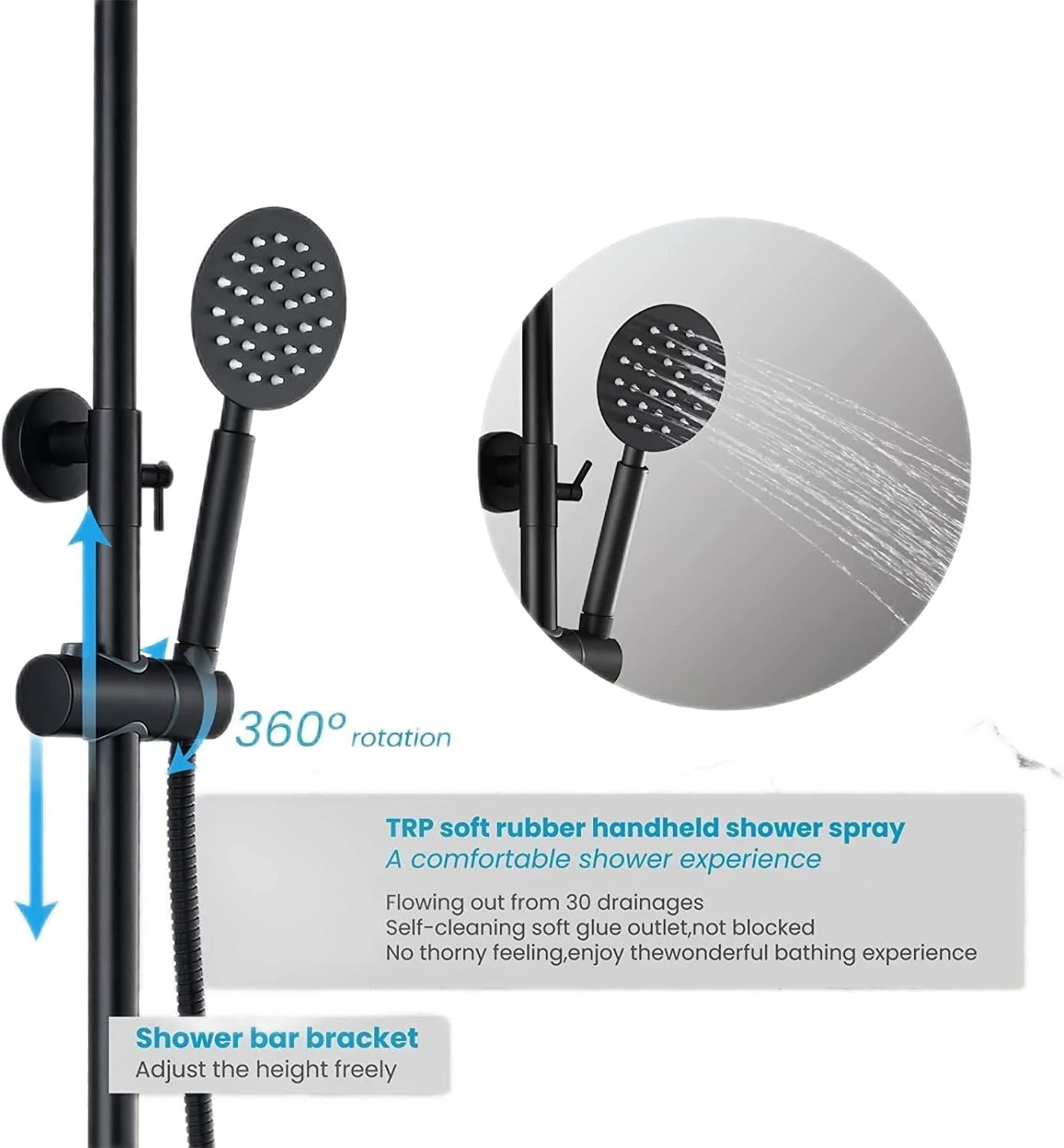 ست دوش حمام BEONE، ست دوش BEONE، دوش حمام، شیر آب گرم و سرد، با ستون دوش بالابر، پایه چرخان، مجموعه کامل قابل تنظیم دستی نصب شده روی دیوار (مشکی)