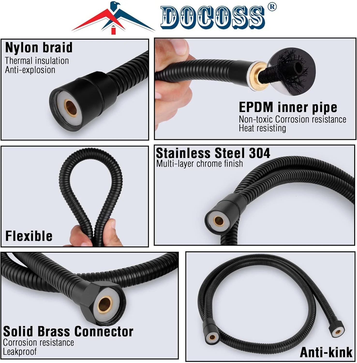 اسپری بهداشتی توالت دوش حمام استیل ضد زنگ گرید 304 داکوس مدل DOCOSS- به همراه شلنگ 1.2 متری