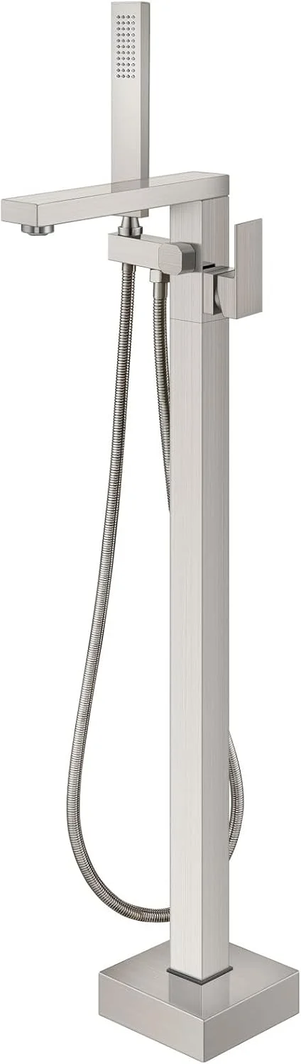 شیر وان حمام ایستاده نیکل برس خورده Aolemi، شیر برنجی تک دستگیره نصب شده روی زمین با دوش دستی و خروجی میکسر چرخان شیر وان حمام ایستاده نیکل برس خورده Aolemi، شیر برنجی تک دستگیره نصب شده روی زمین با دوش دستی و خروجی میکسر چرخان