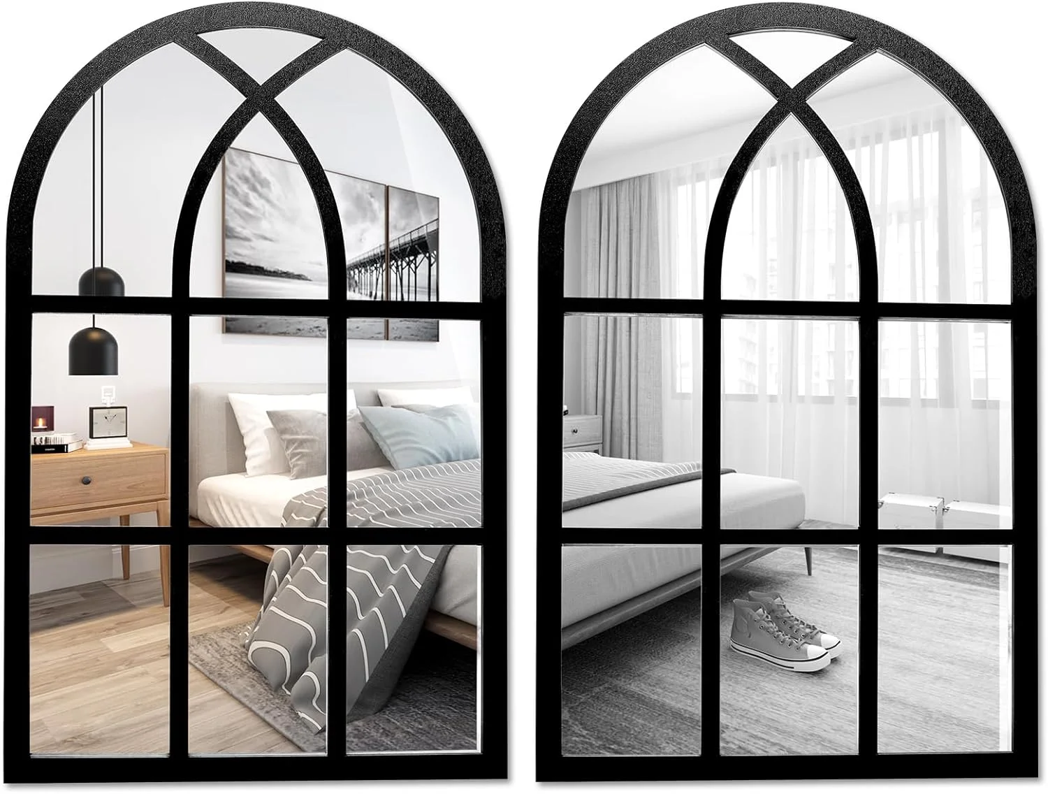 آینه دیواری پنجره قوسی 2 عددی برای دکور دیوار، آینه دیواری اکریلیک طرح قدیمی روستایی، آینه خودچسب به شکل پنجره، قاب آینه پنجره ای برای دکور دیوار اتاق نشیمن، حمام، اتاق خواب، آشپزخانه 27x42 سانتی متر (مشکی) آینه دیواری پنجره قوسی 2 عددی برای دکور دیوار، آینه دیواری اکریلیک طرح قدیمی روستایی، آینه خودچسب به شکل پنجره، قاب آینه پنجره ای برای دکور دیوار اتاق نشیمن، حمام، اتاق خواب، آشپزخانه 27x42 سانتی متر (مشکی)