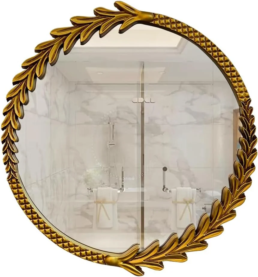آینه دیواری گرد طرح قدیمی، آینه طلایی عتیقه تزئینی برای حمام، آینه دایره ای باروک برای اتاق نشیمن، اتاق خواب، ورودی (80 سانتی متر) آینه دیواری گرد طرح قدیمی، آینه طلایی عتیقه تزئینی برای حمام، آینه دایره ای باروک برای اتاق نشیمن، اتاق خواب، ورودی (80 سانتی متر)