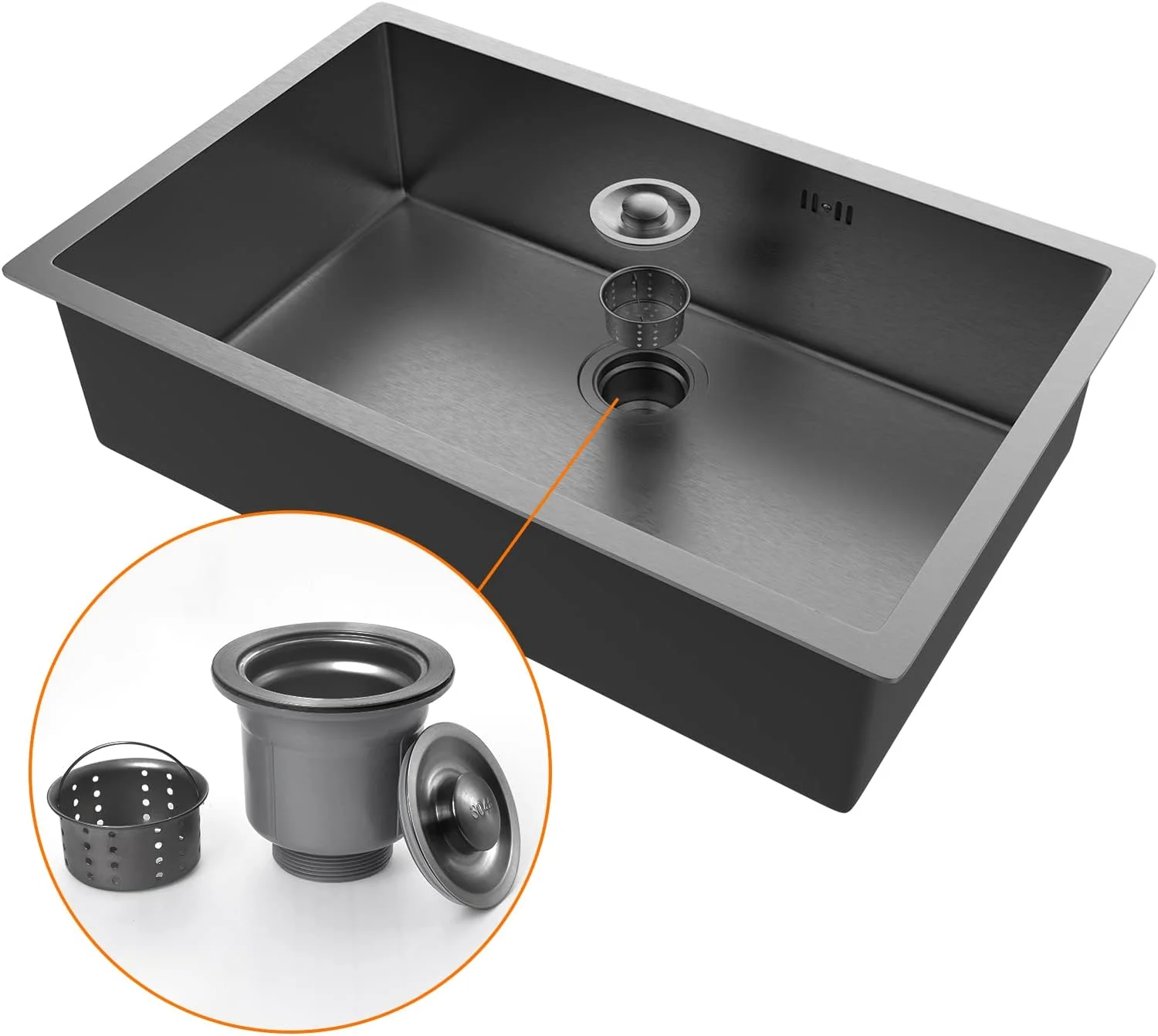 سینک ظرفشویی ایبرگریف مدل M87044B، ابعاد 70x44 سانتی متر، سینک زیرکار با فیلتر تخلیه، استیل ضد زنگ