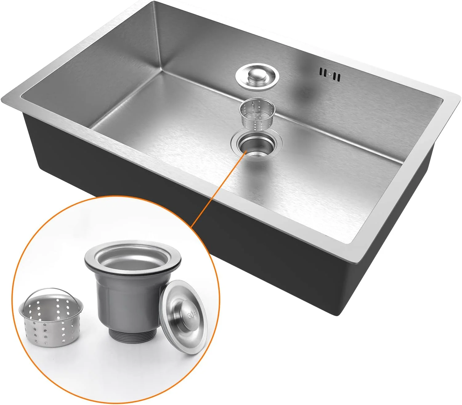 سینک ظرفشویی ایبرگریف مدل M87044، ابعاد 70x44 سانتی متر، سینک زیر صفحه ای با فیلتر تخلیه، استیل ضد زنگ