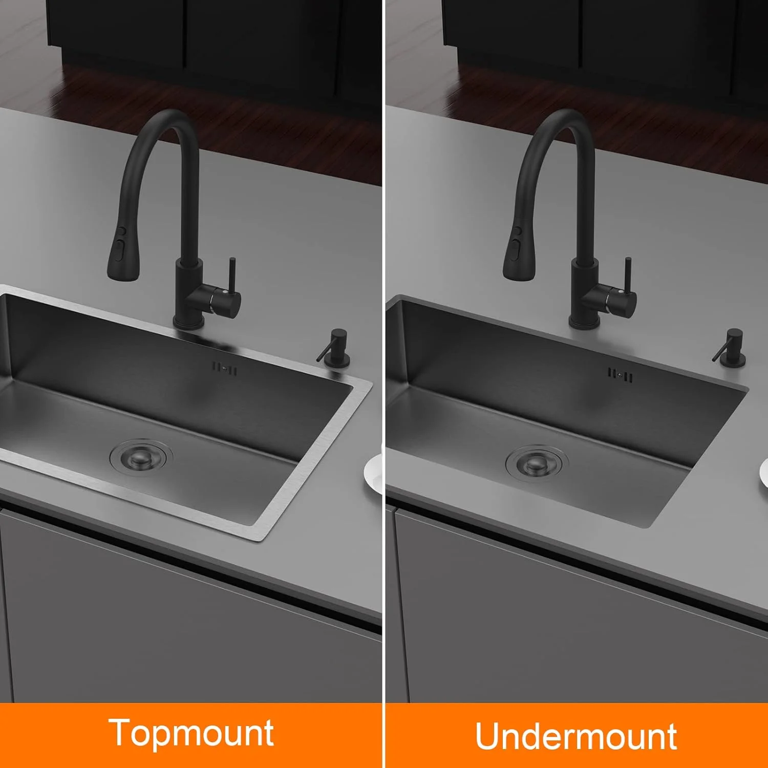 سینک ظرفشویی ایبرگریف مدل M87044B، ابعاد 70x44 سانتی متر، سینک زیرکار با فیلتر تخلیه، استیل ضد زنگ