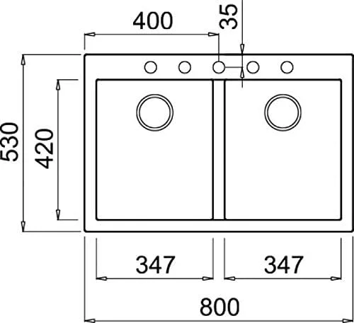 سینک توکار دو لگنه الیچی مدل Quadra 340 Standard سایز 80x53 جنس گرانیتک