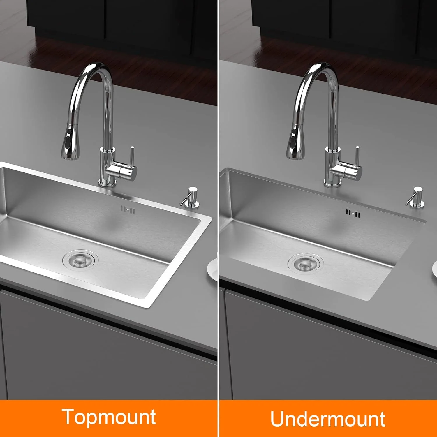 سینک ظرفشویی ایبرگریف مدل M87044، ابعاد 70x44 سانتی متر، سینک زیر صفحه ای با فیلتر تخلیه، استیل ضد زنگ