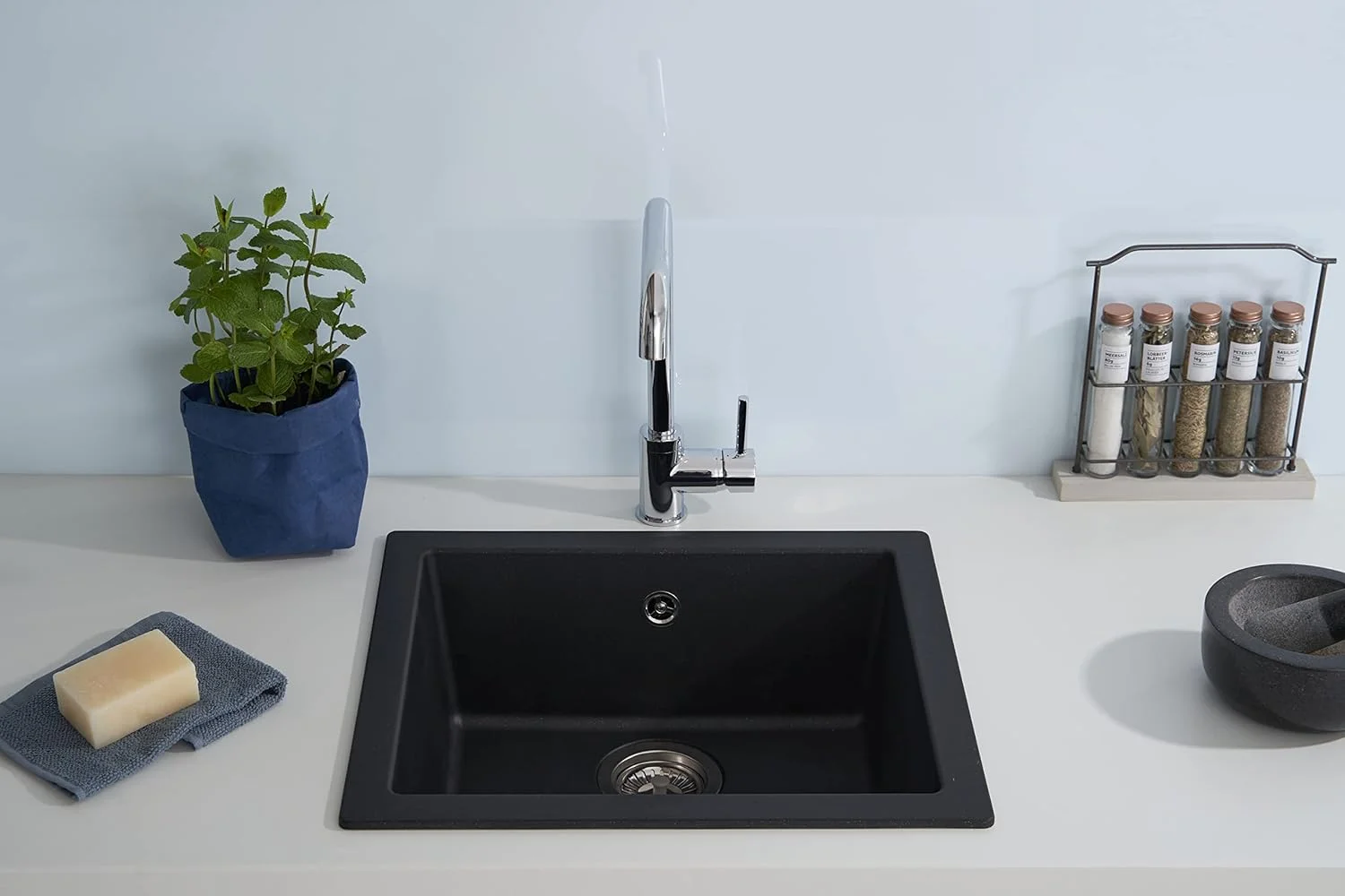 سینک ظرفشویی گرانیتی توکار رسپکتا مدل Mineralite، 50x44 سانتی متر، مشکی
