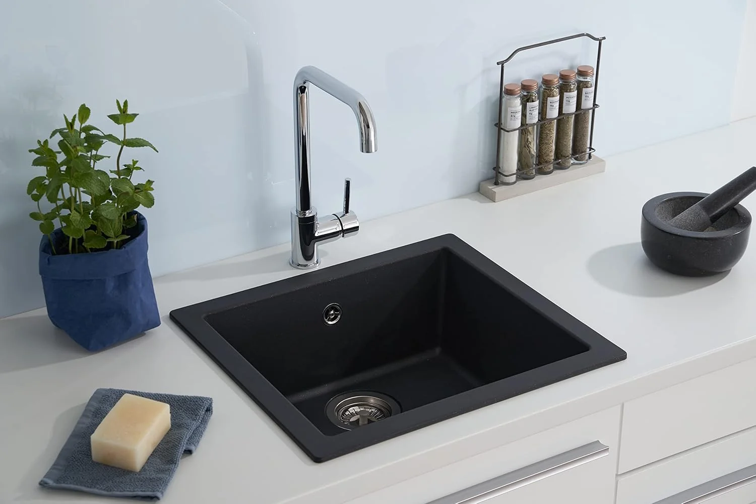 سینک ظرفشویی گرانیتی توکار رسپکتا مدل Mineralite، 50x44 سانتی متر، مشکی