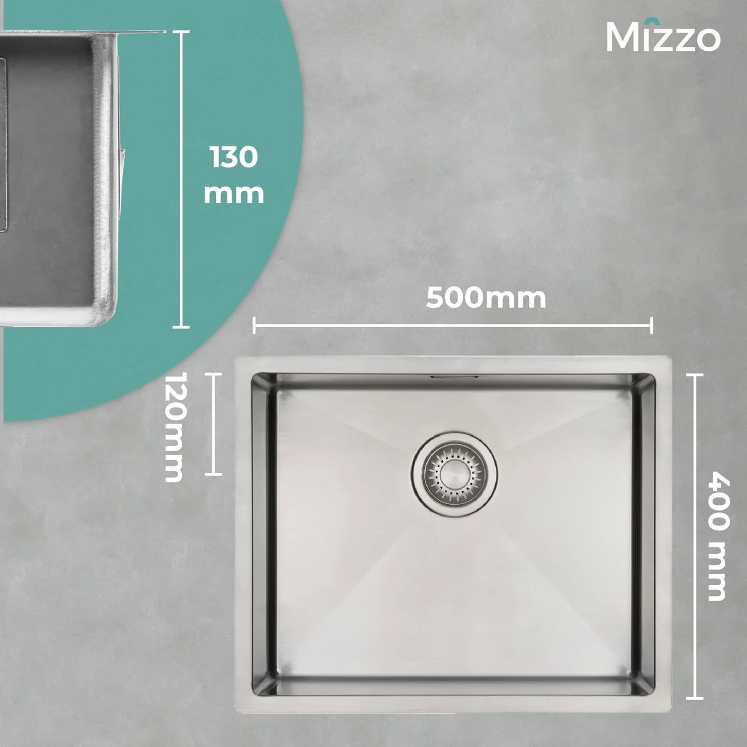 سینک ظرفشویی استیل میززو Linea 50-40، سینک آشپزخانه استیل مناسب کابینت 60 سانتی متری، سینک با شعاع 10 میلی متر، نصب همسطح، زیرکار یا روکار، سینک آشپزخانه، سینک استیل ضد زنگ ساتن