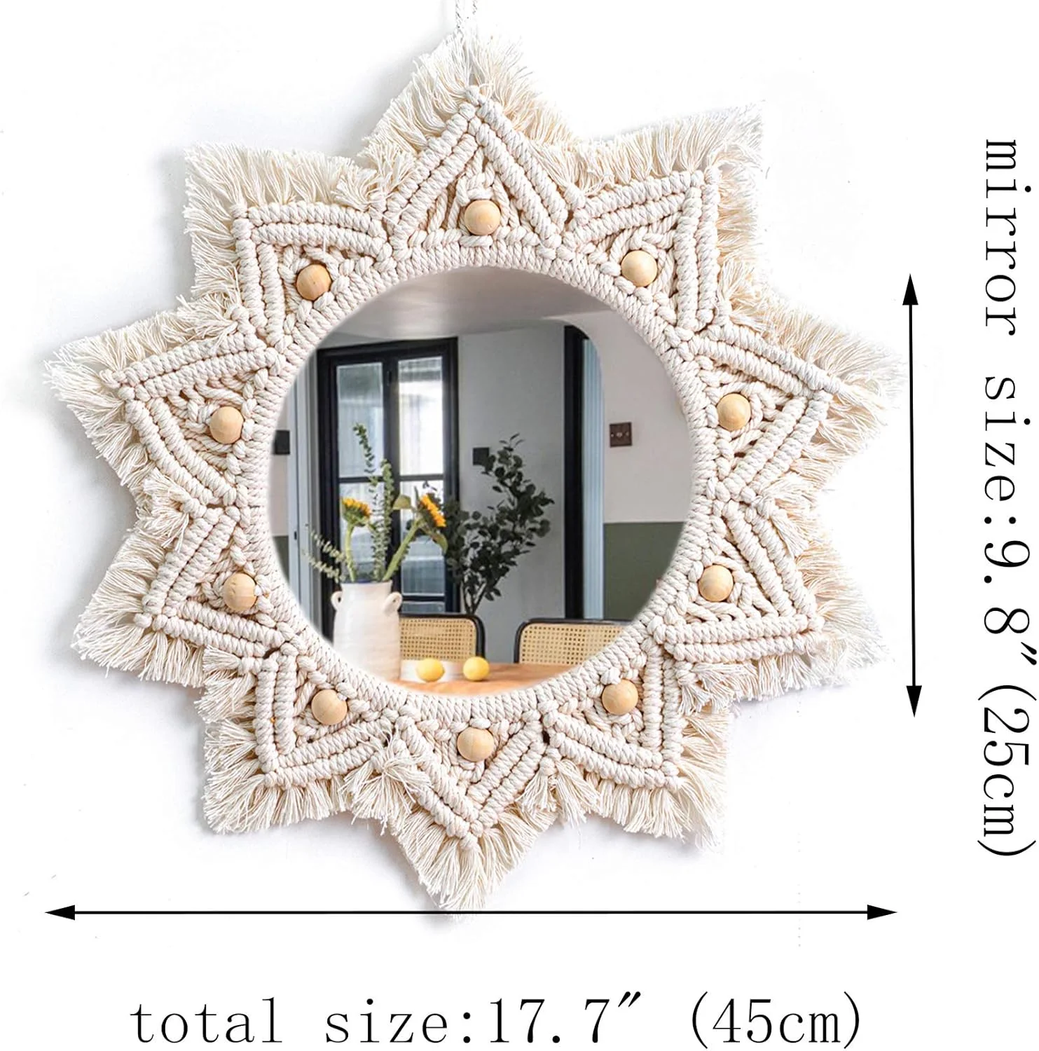 آینه دیواری طرح بوهو TENEWEE، آینه آویز دایره ای مکرومه با قاب، مناسب اتاق خواب، نشیمن، آپارتمان، ورودی منزل، دکوراسیون منزل، سفید آینه دیواری طرح بوهو TENEWEE، آینه آویز دایره ای مکرومه با قاب، مناسب اتاق خواب، نشیمن، آپارتمان، ورودی منزل، دکوراسیون منزل، سفید