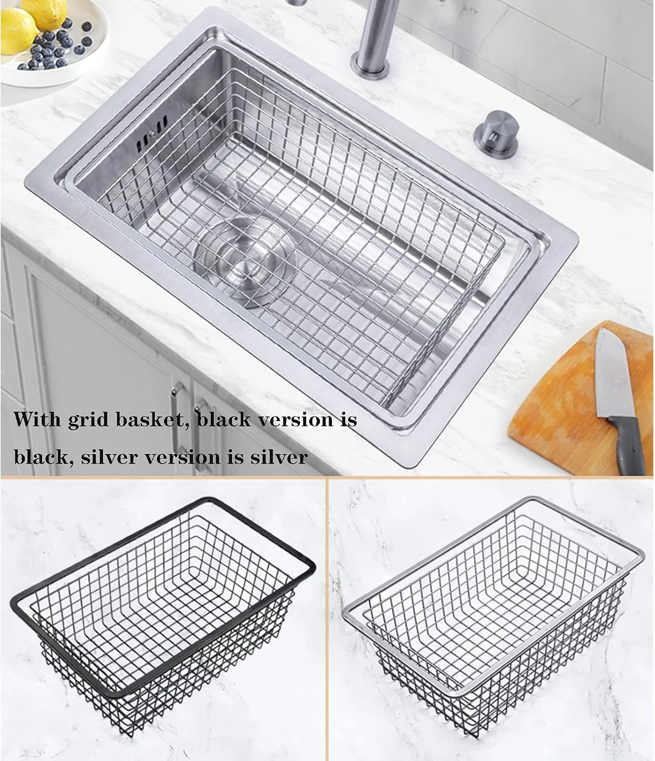 سینک ظرفشویی استیل ضد زنگ، سینک تک لگنه پیشخوان بار 17.5 اینچی، سینک آشپزخانه توکار با پوشش آبچکان، مجموعه تخلیه، برس خورده و تمیز کردن آسان، برای بارها، کافه، مشکی