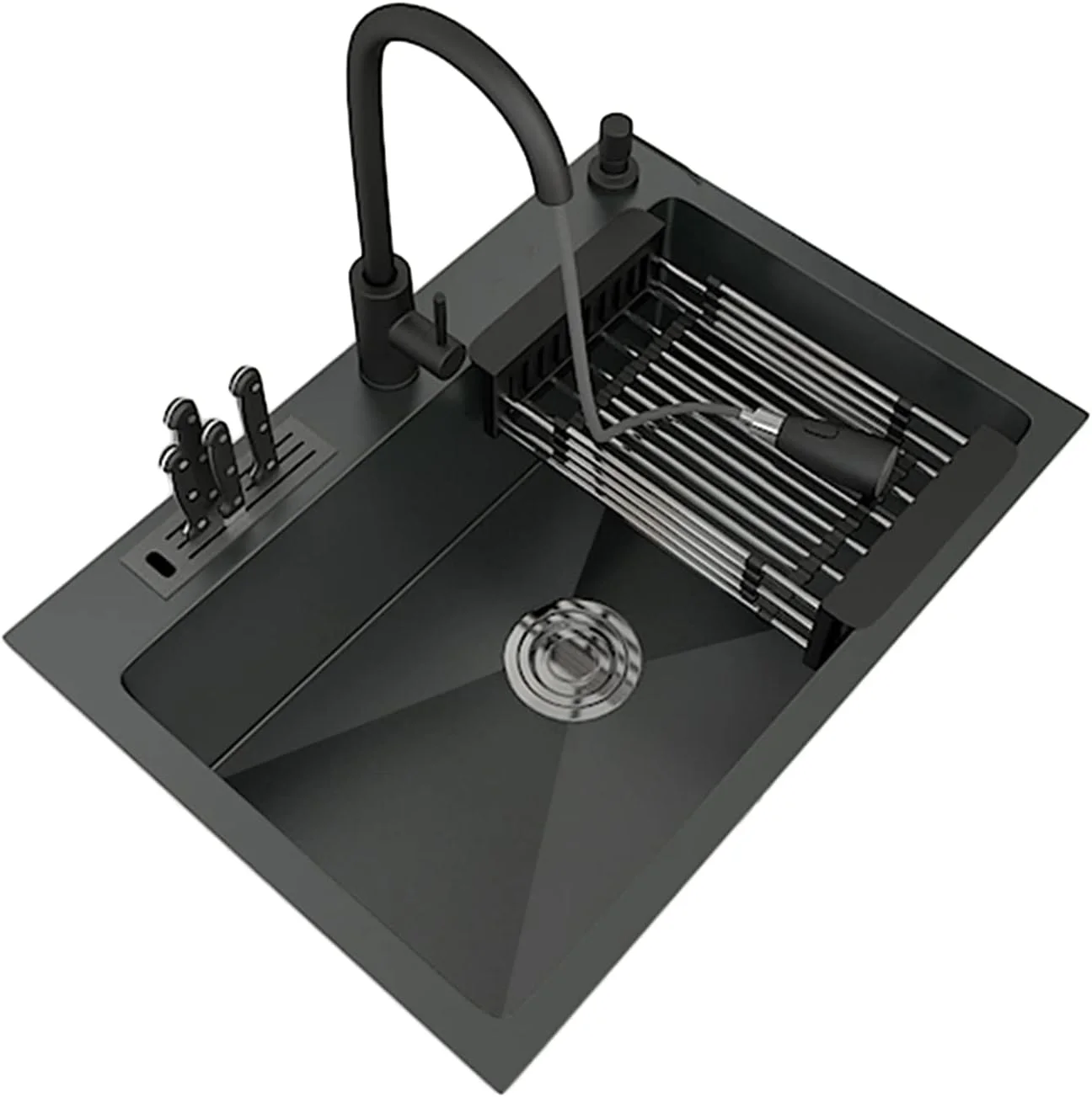 سینک ظرفشویی تک لگنه آشپزخانه، با جای چاقو استیل 304 سینک توکار خانگی با ظرفیت بزرگ سینک بالکن