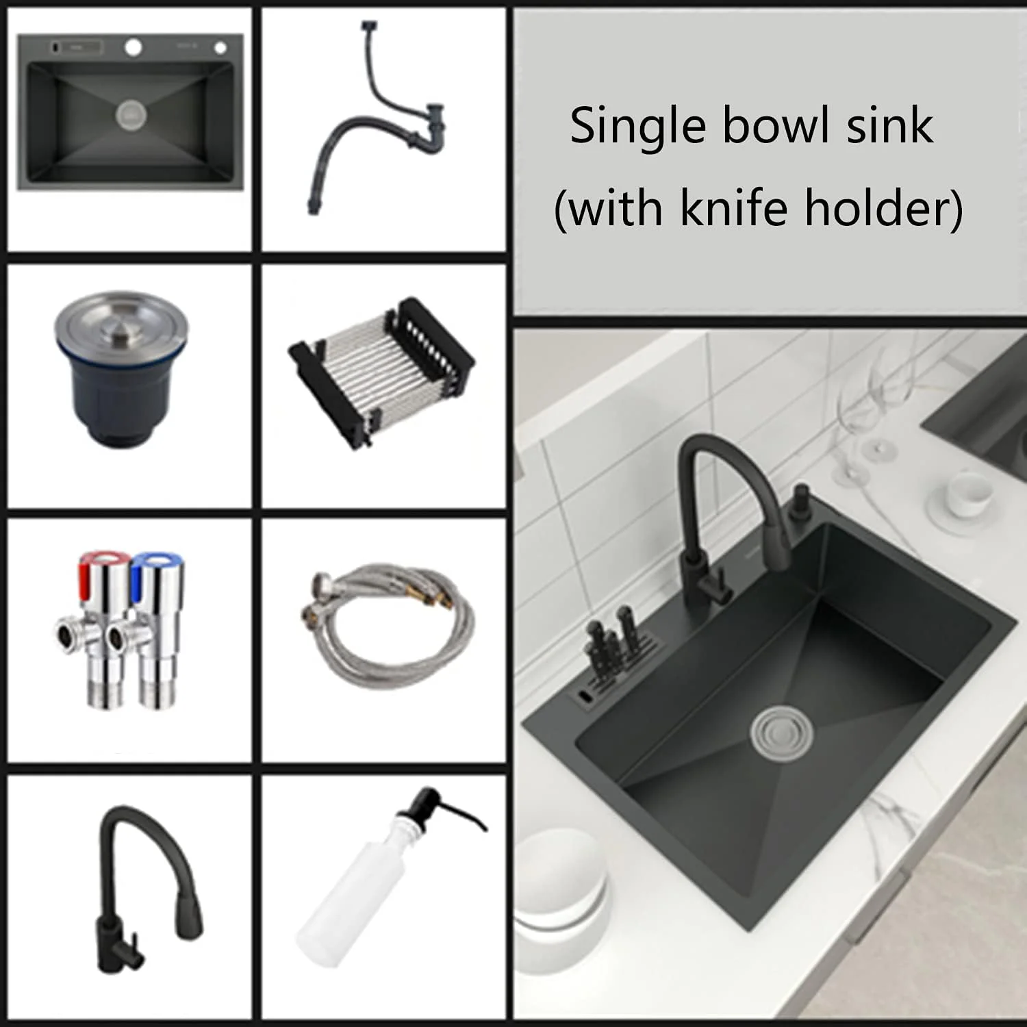 سینک ظرفشویی تک لگنه آشپزخانه، با جای چاقو استیل 304 سینک توکار خانگی با ظرفیت بزرگ سینک بالکن