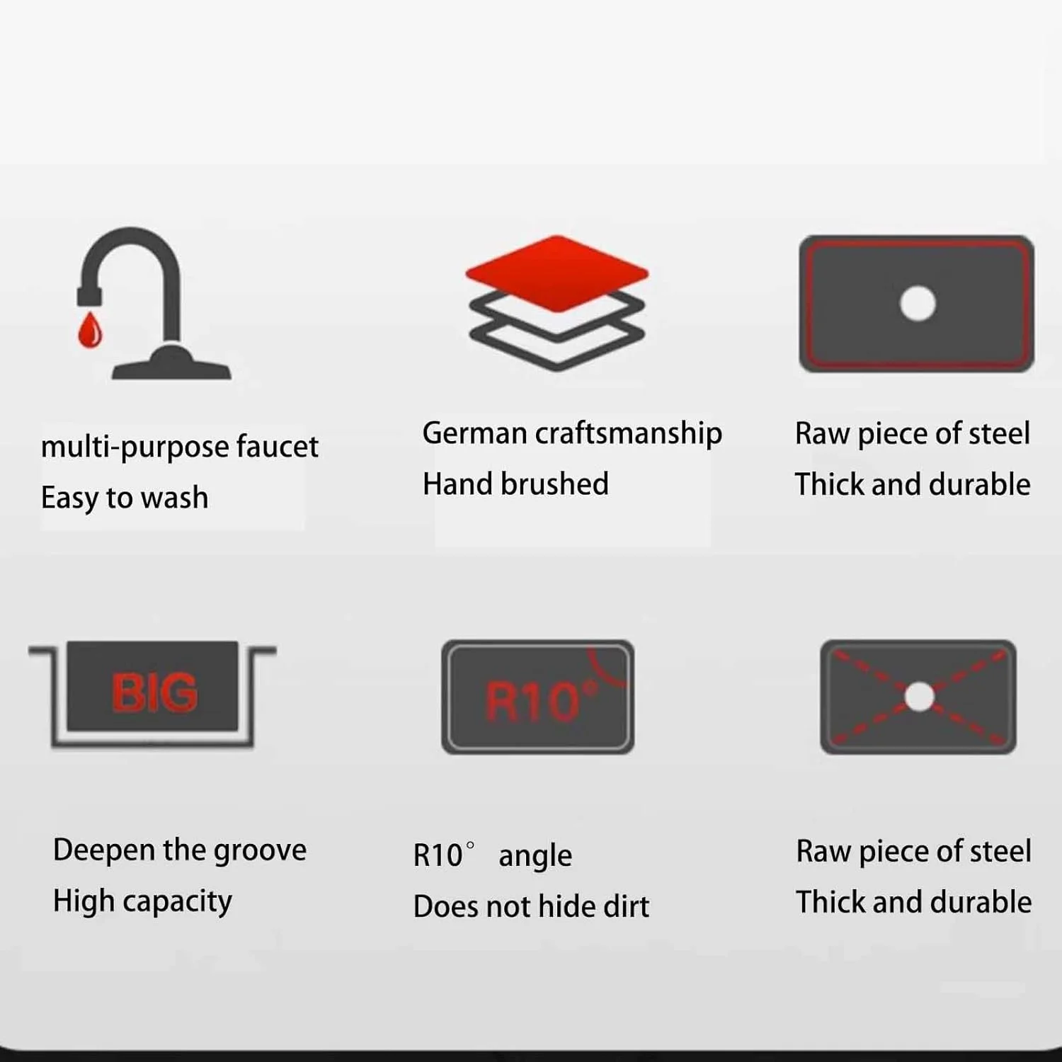 سینک ظرفشویی چند منظوره تجاری، سینک تک لگنه استیل ضد زنگ، سینک آشپزخانه توکار با شیر آب بیرون کشیدنی، جنس نانو استیل ضد زنگ، بادوام، ضد خش، مناسب برای