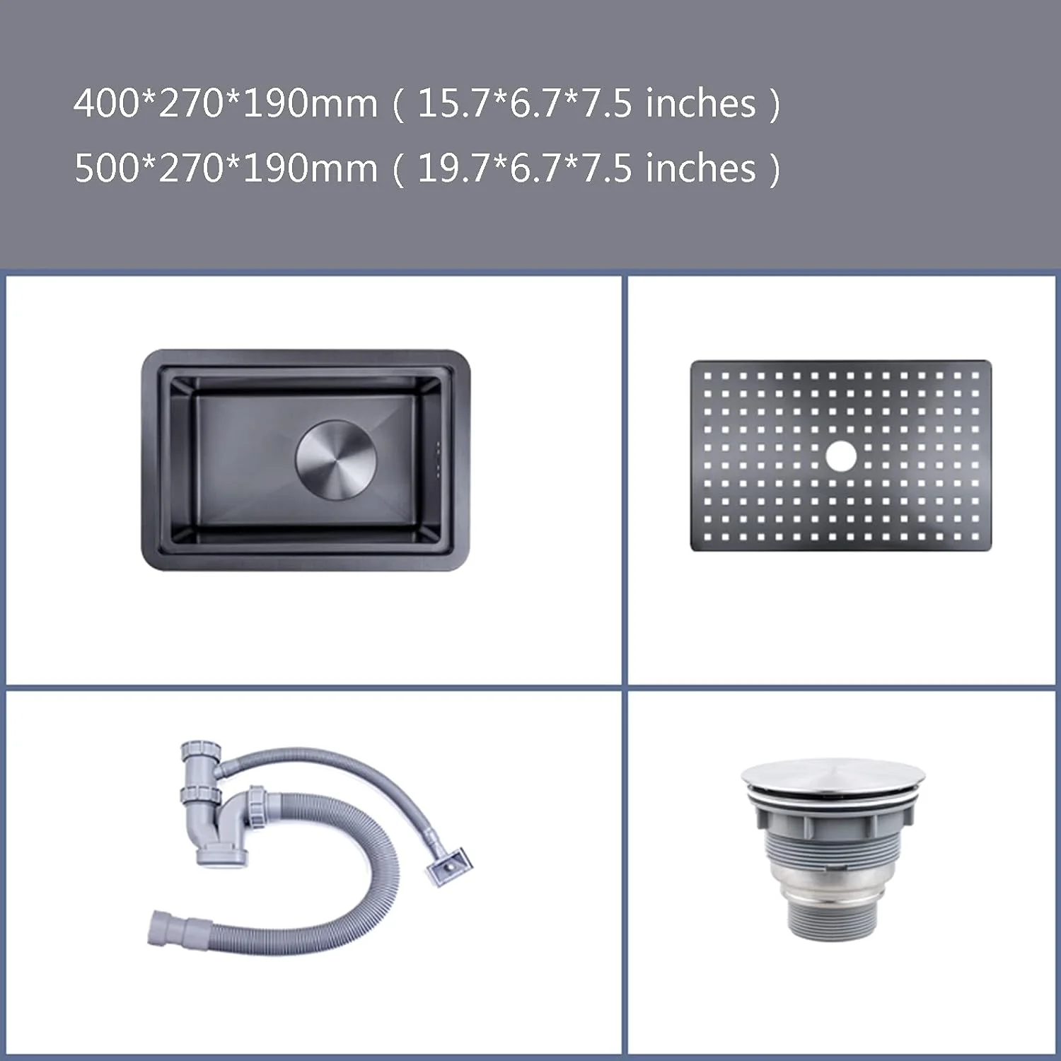 سینک تک لگنه، سینک کوچک مشکی استیل ضد زنگ، سینک ظرفشویی توکار 20 اینچی با پوشش قطره گیر و قطعات تخلیه، مناسب برای بارها، کافه ها، انباری (B 50 * 27 * 19cm)