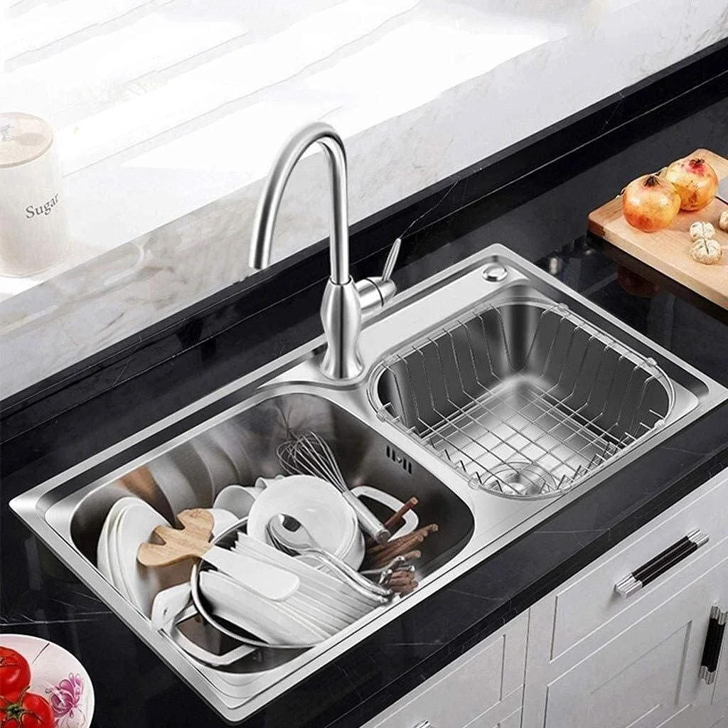 سینک ظرفشویی VLNAACH، سینک آشپزخانه استیل ضد زنگ تک لگنه دو لگنه توکار