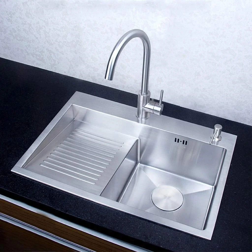 سینک ظرفشویی - سینک استیل تک لگنه زیرکابینتی با تخلیه داخلی، 70x37x22 سانتی متر