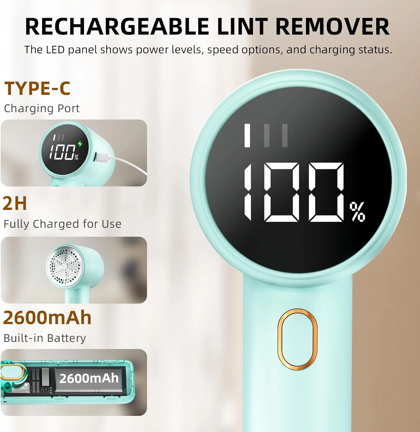 پرزگیر لباس Peiyuu، ریش تراش پارچه شارژی، از بین برنده پرز برقی قابل حمل با 3 سرعت، 6 تیغه، صفحه نمایش LED دیجیتال برای از بین بردن گلوله شدن لباس، مبلمان، ژاکت، مبل، پتو