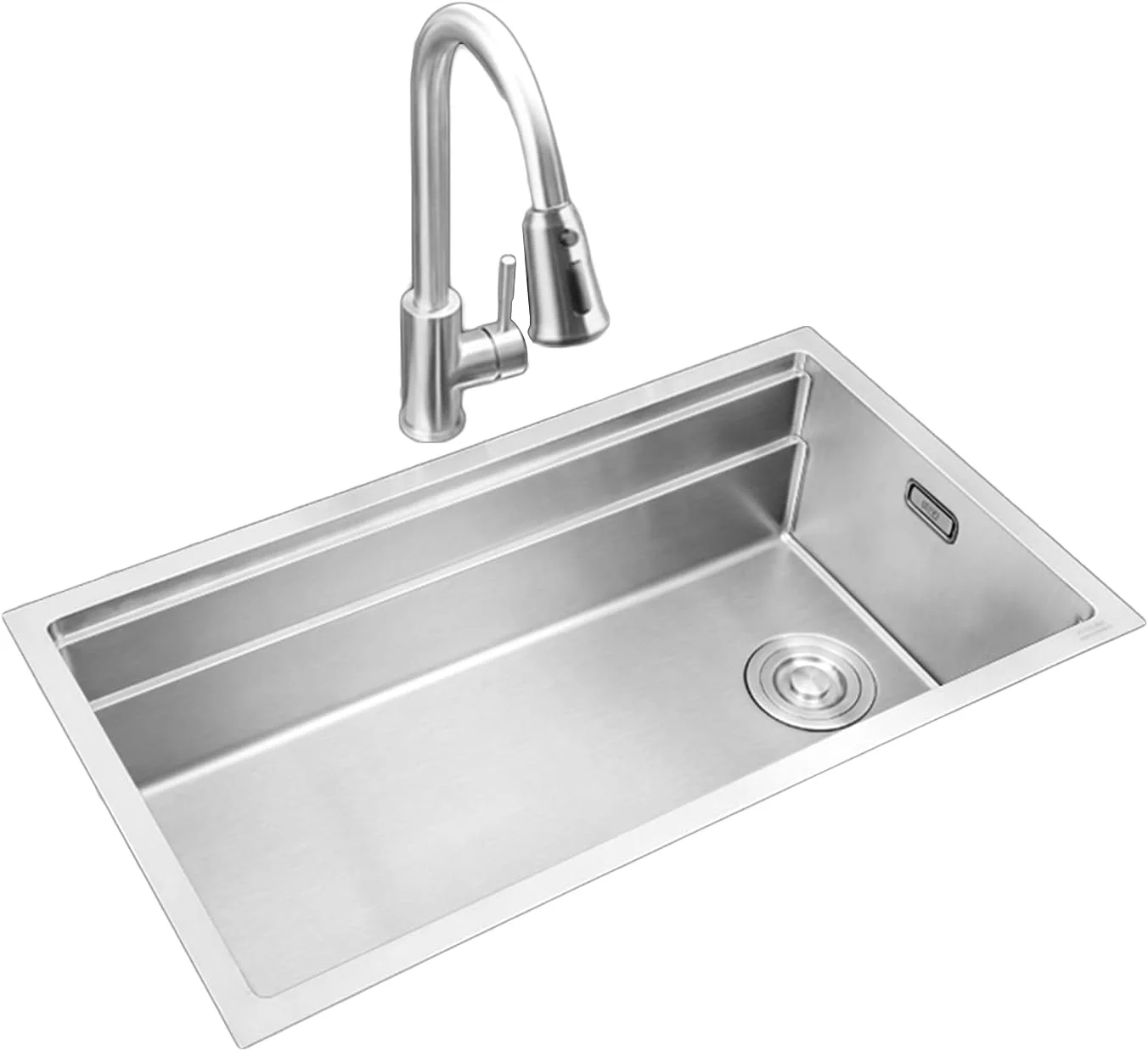 سینک ظرفشویی آشپزخانه، سینک استیل ضد زنگ 30 اینچی، سینک تک لگنه توکار، همراه با تخته برش چوبی، تخته یخ زدایی، مناسب برای میز کار رستوران (B)