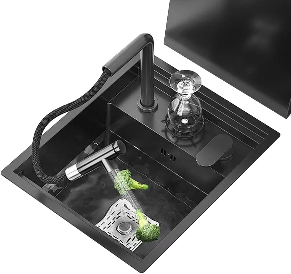 سینک ظرفشویی تک لگنه تجاری، مناسب بار، آشپزخانه، سینک استیل ضد زنگ، سینک توکار نامرئی، سینک سبزیجات با سیستم فاضلاب