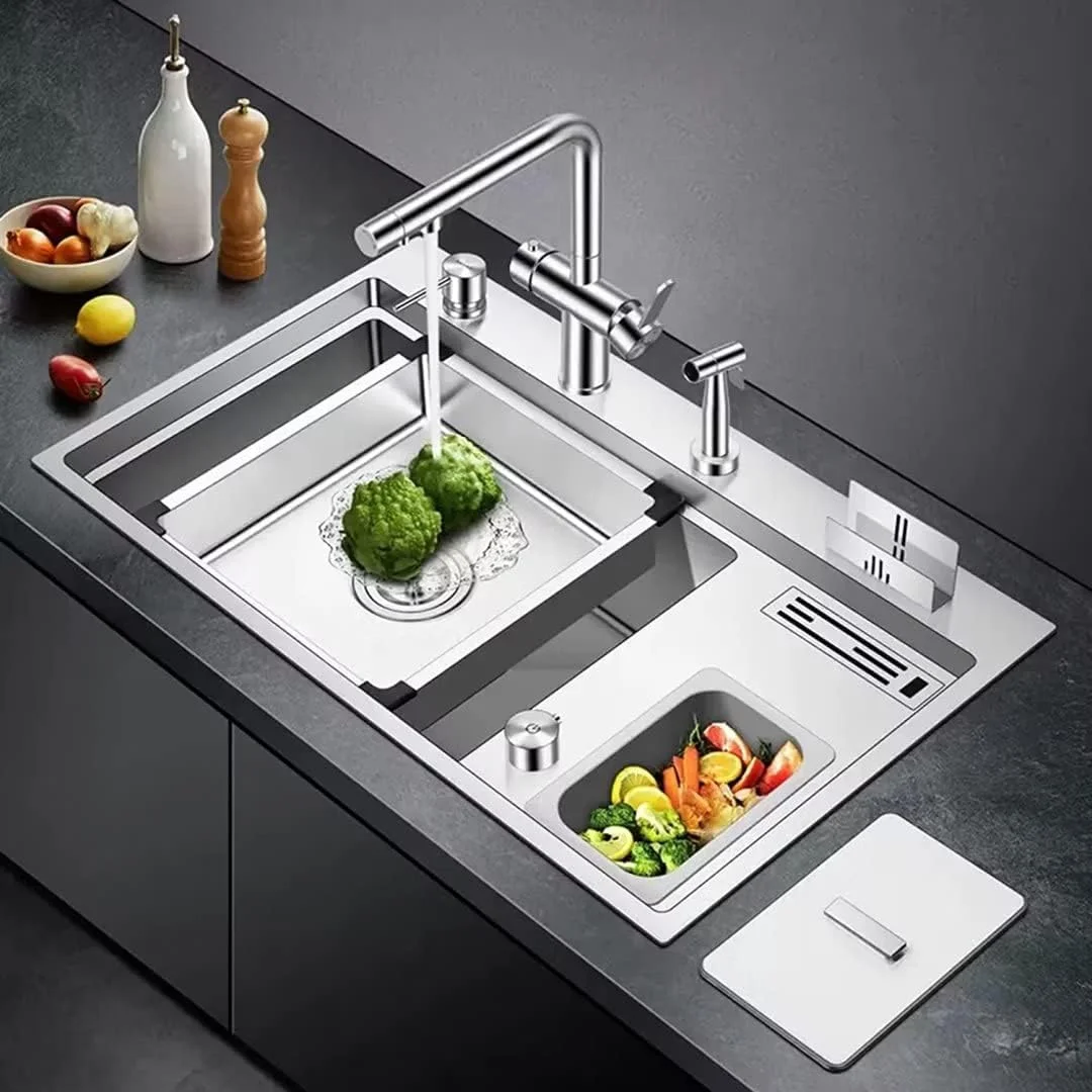 سینک ظرفشویی توکار کنسول سینک ایستگاه کاری سینک چند منظوره آشپزخانه سینک استیل ضد زنگ سینک شستشوی دستی مجموعه سینک 10 عددی