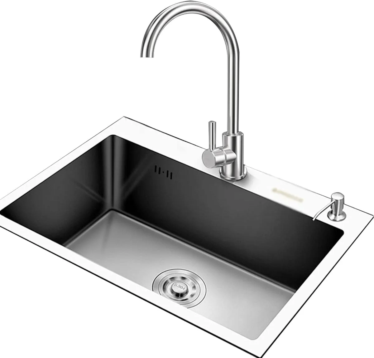 سینک ظرفشویی استیل ضد زنگ نقره ای، سینک توکار آشپزخانه شامل شیرآلات و لوازم جانبی، نقره ای - 65x45 سانتی متر