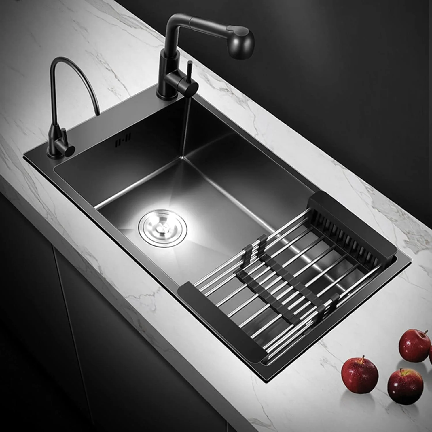 سینک ظرفشویی باریک، سینک توکار، سینک تک لگنه آشپزخانه به همراه لوازم جانبی برای بالکن و بار