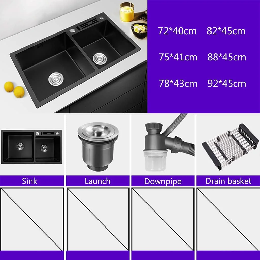 سینک نانو، سینک دو لگنه با جا چاقویی، سینک توکار، سینک استیل، سینک آشپزخانه بزرگ، سینک بار
