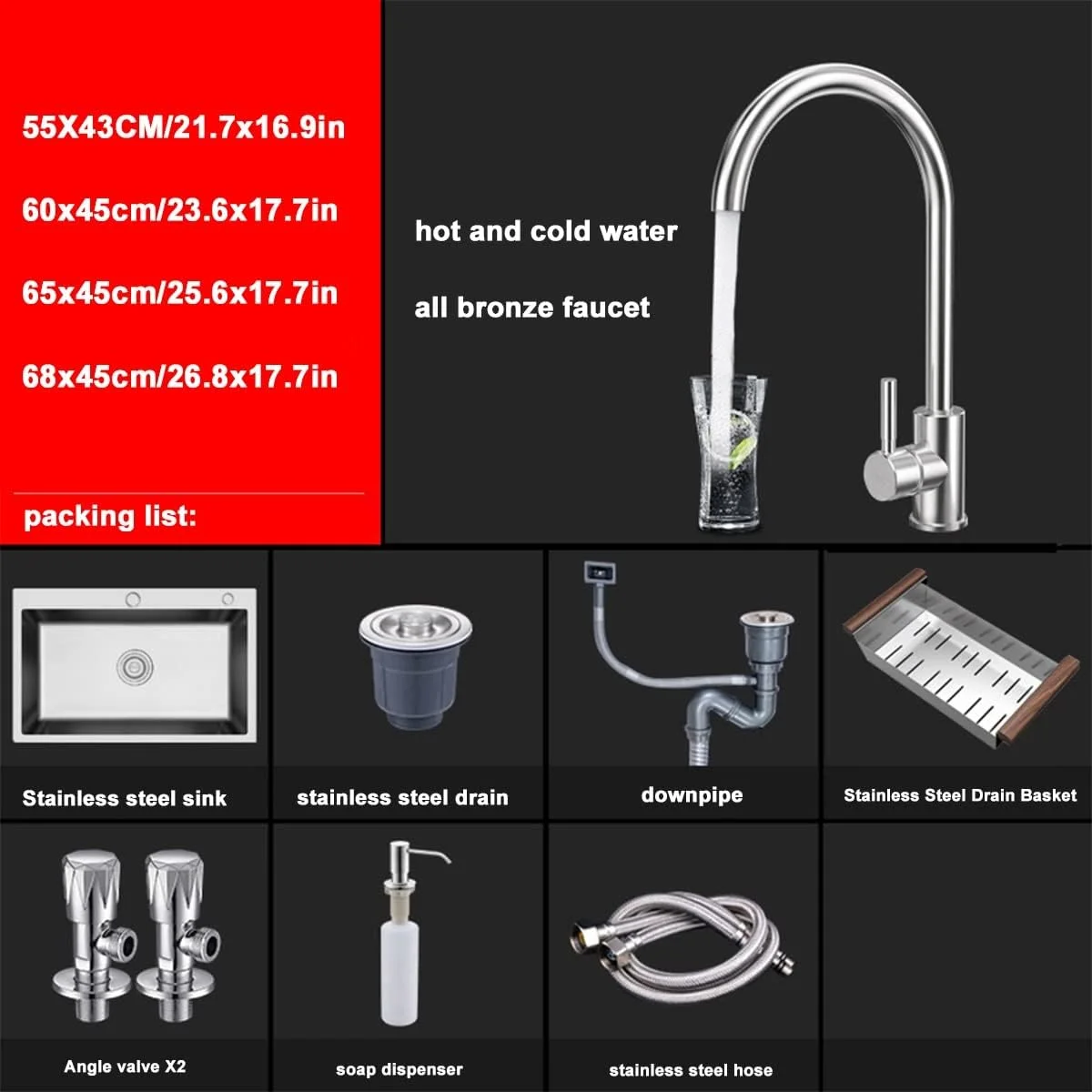 سینک ظرفشویی استیل ضد زنگ نقره ای، سینک توکار آشپزخانه شامل شیرآلات و لوازم جانبی، نقره ای - 65x45 سانتی متر