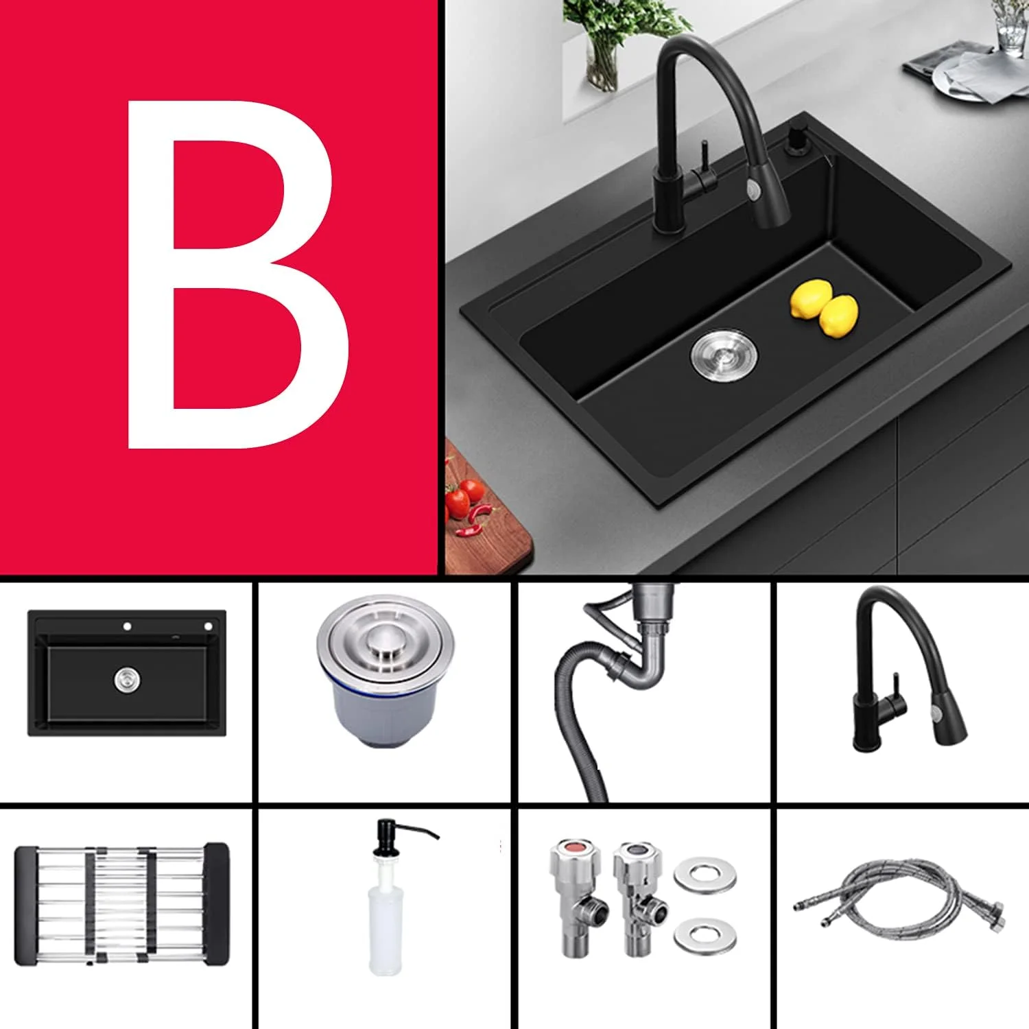 سینک ظرفشویی آشپزخانه، سینک تک لگن مستطیلی، سینک بزرگ دست ساز سنگی کوارتز خانگی، سینک توکار رستوران و بار، B-68 * 46 * 20 سانتی متر