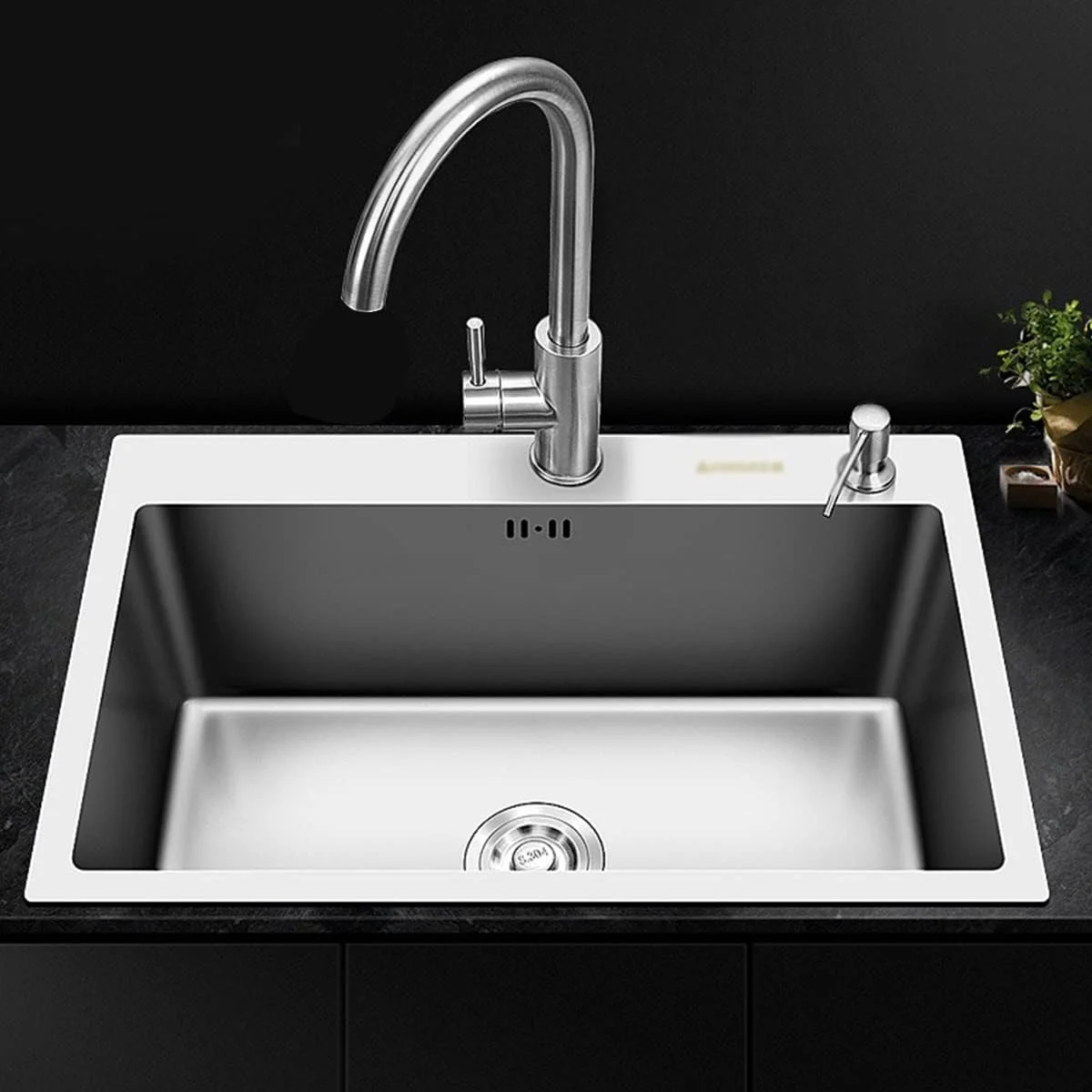 سینک ظرفشویی استیل ضد زنگ نقره ای، سینک توکار آشپزخانه شامل شیرآلات و لوازم جانبی، نقره ای - 65x45 سانتی متر