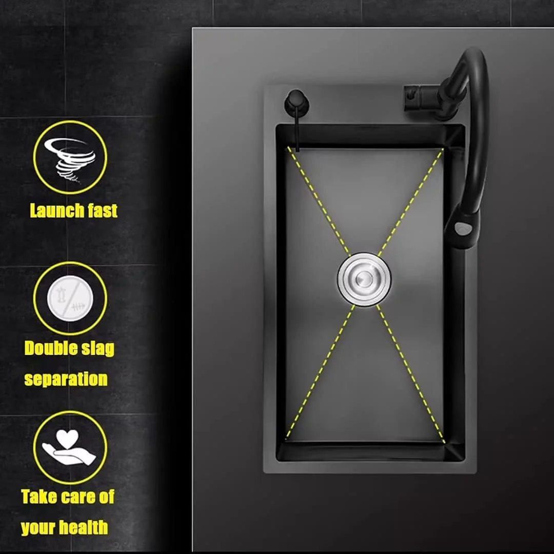 سینک ظرفشویی توکار، سینک بار، ایستگاه کاری، سینک دستی سبزیجات، شیر آب چند منظوره با قابلیت بیرون کشیدن، مجموعه لوازم جانبی 7 تکه (78 سانتی متر، مشکی)